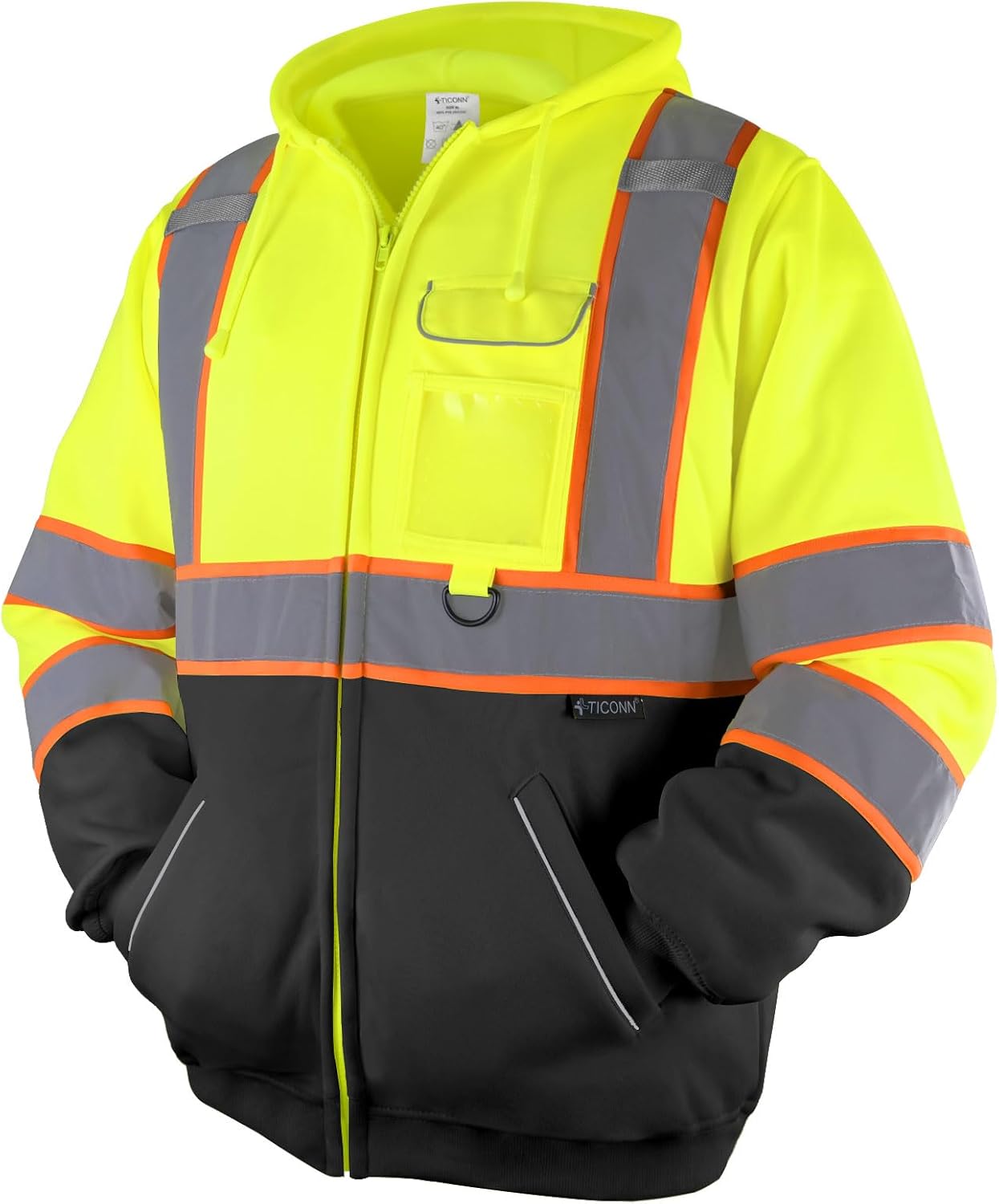 TICONN Safety Hoodie Jacket, High Vis Reflective Safety Fleece Hoodie, PPE Gear for Cold Weather Meet ANSI III