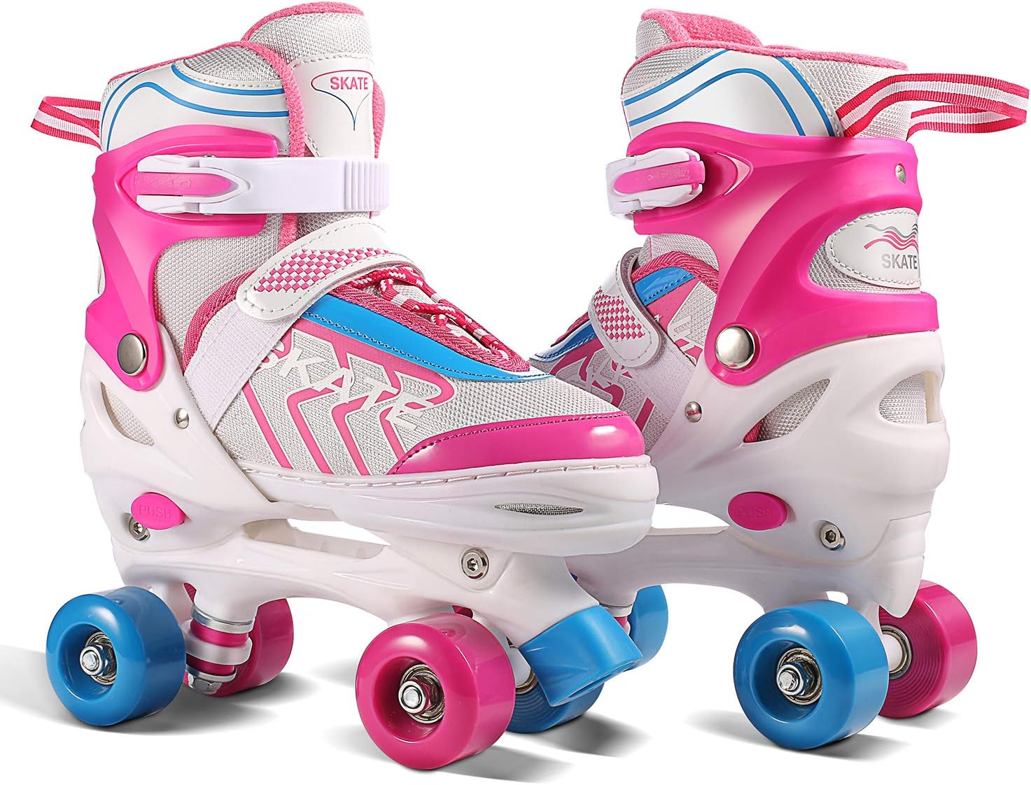 Hikole Roller Skates, Kids Adjustable Size Skates with ABEC-7 Bearing for Girls Boys Ages 6-12, Beginners Quad Roller Skate with Breathable Comfortable Mesh,Size 12J-5