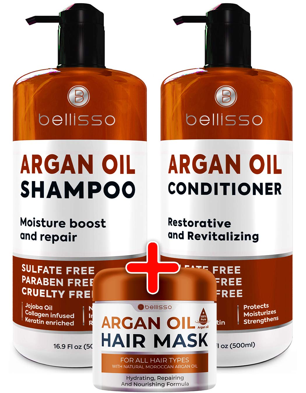 BELLISSO Moroccan Argan Oil Shampoo and Conditioner Set and Moroccan Argan Oil Hair Mask