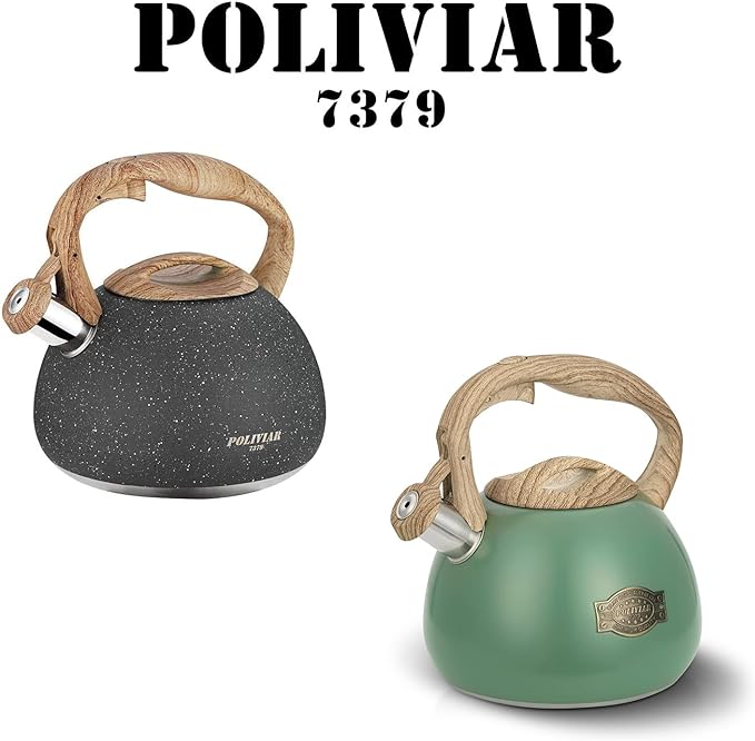 POLIVIAR 2.7 Quart Tea Kettle, Stone and Green