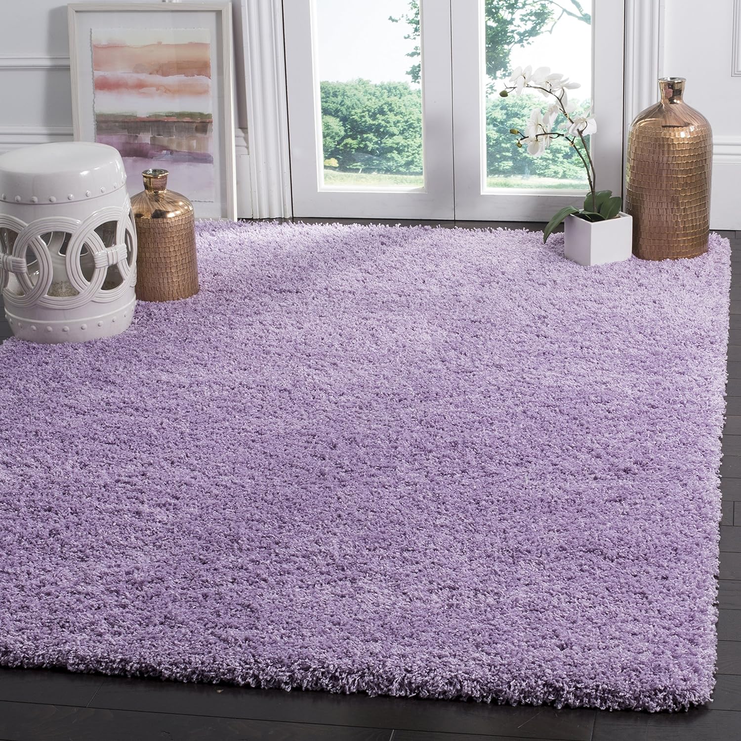 SAFAVIEH Laguna Shag Collection Accent Rug - 4' x 6', Lilac, Solid Design, Non-Shedding & Easy Care, 2-inch Thick Ideal for High Traffic Areas in Entryway, Living Room, Bedroom (SGL303N)