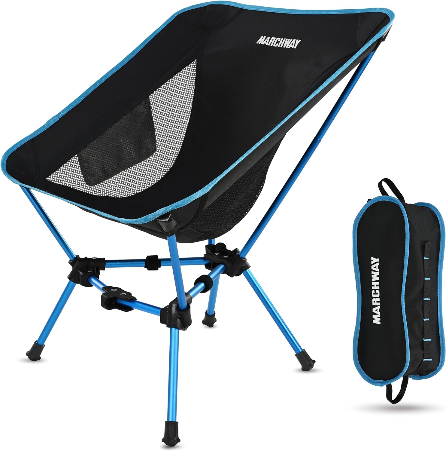 MARCHWAY Lightweight Folding Camping Chair, Stable Portable Compact for Outdoor Camp, Travel, Beach, Picnic, Festival, Hiking, Backpacking, Supports 330Lbs (Blue)