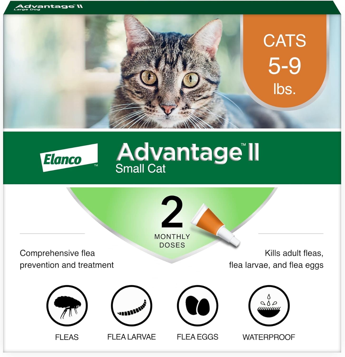 Advantage II Small Cat Vet-Recommended Flea Treatment & Prevention | Cats 5-9 lbs. | 2-Month Supply