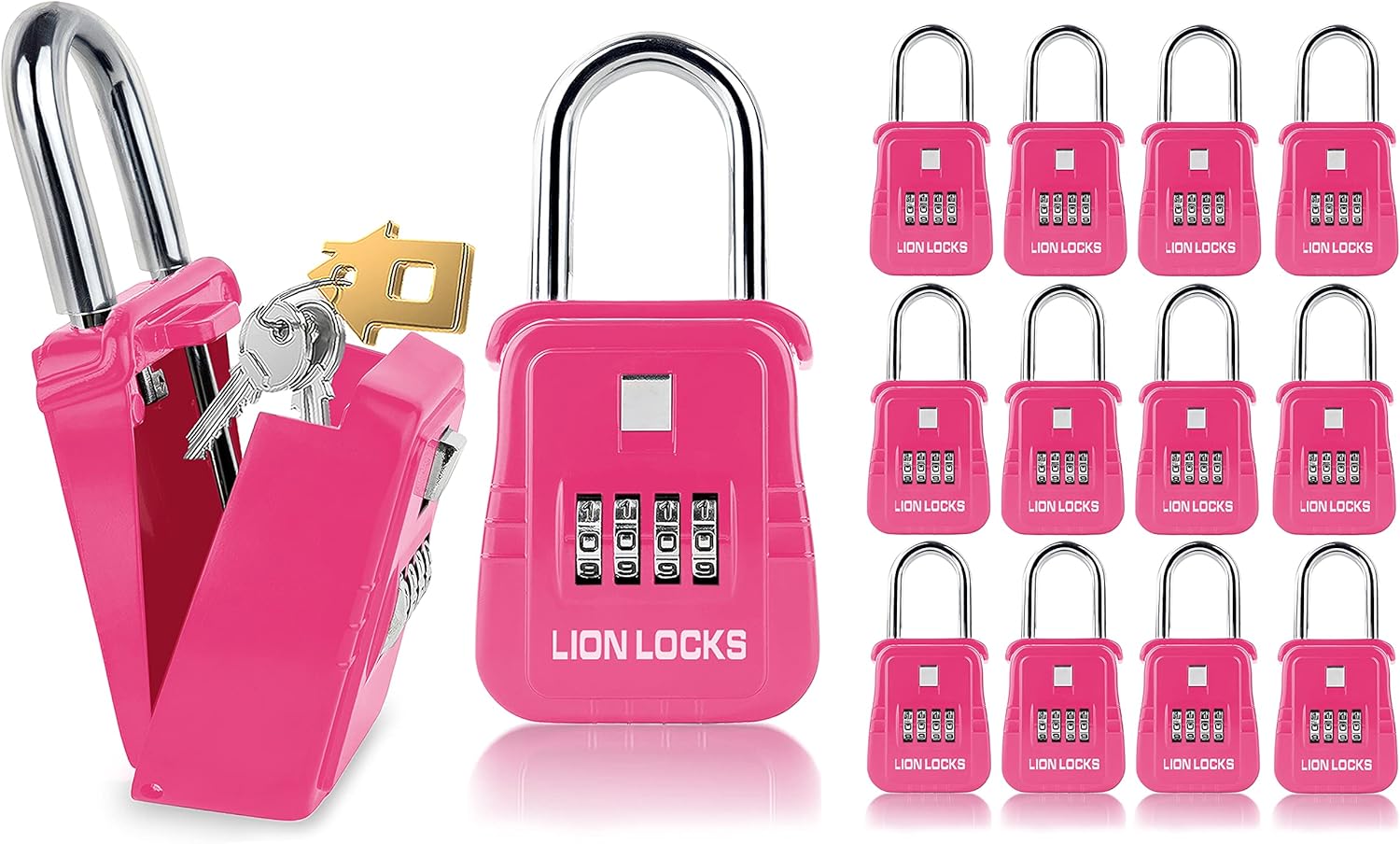 Key Lock Box, 12 Pack Lock Box for Keys with Code, Realtor Lock Box, Combination Lock Box, Lockbox for Keys Outdoor, Lock Box with Code for Home, Construction, 1500 Series, Pink