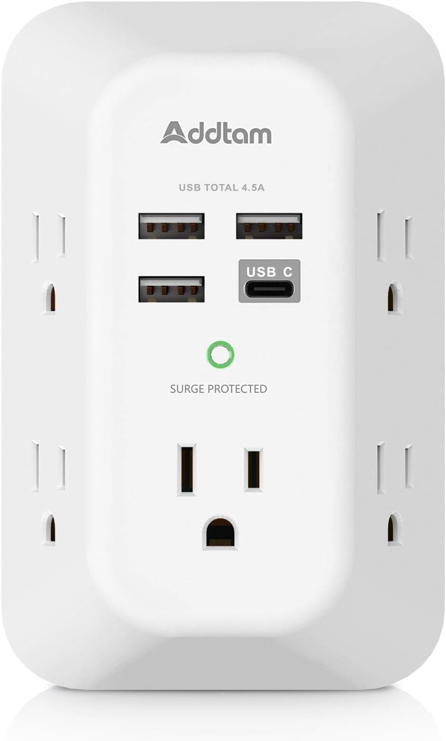 I recently picked up this Surge Protector Outlet Extender with a 5-Outlet Splitter, and it has become an essential component of my home office setup. Gone are the days of choosing which gadgets to charge and when; this power hub handles all my devices simultaneously with absolute ease.First off, the surge protector function gives me peace of mind, knowing my electronics are safeguarded against unexpected power spikes. I appreciate the design, which doesn't block other outlets and even leaves eno