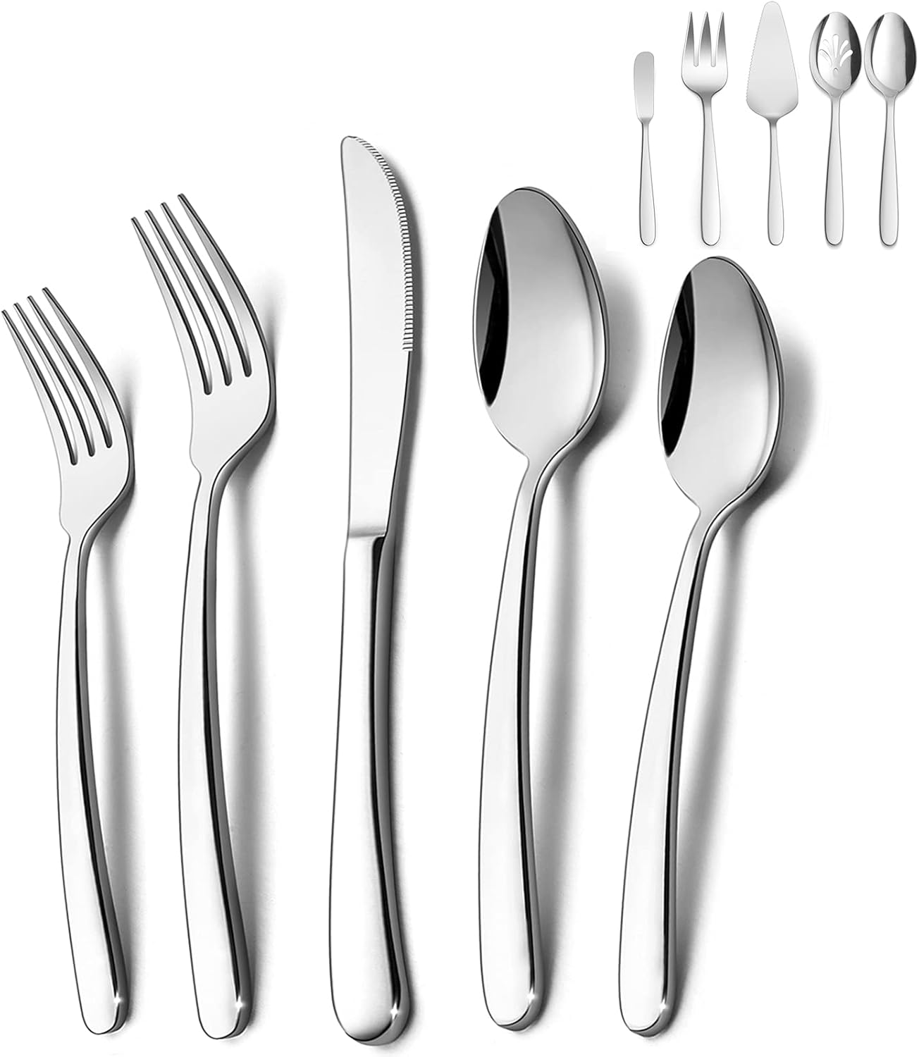 Heavy Duty Silverware Set, HaWare 45 Pieces Stainless Steel Flatware Set with Serving Utensils, Heavy Weight Eating Utensils Tableware for 8, Modern Cutlery for Home, Dishwasher Safe, Mirror Polished