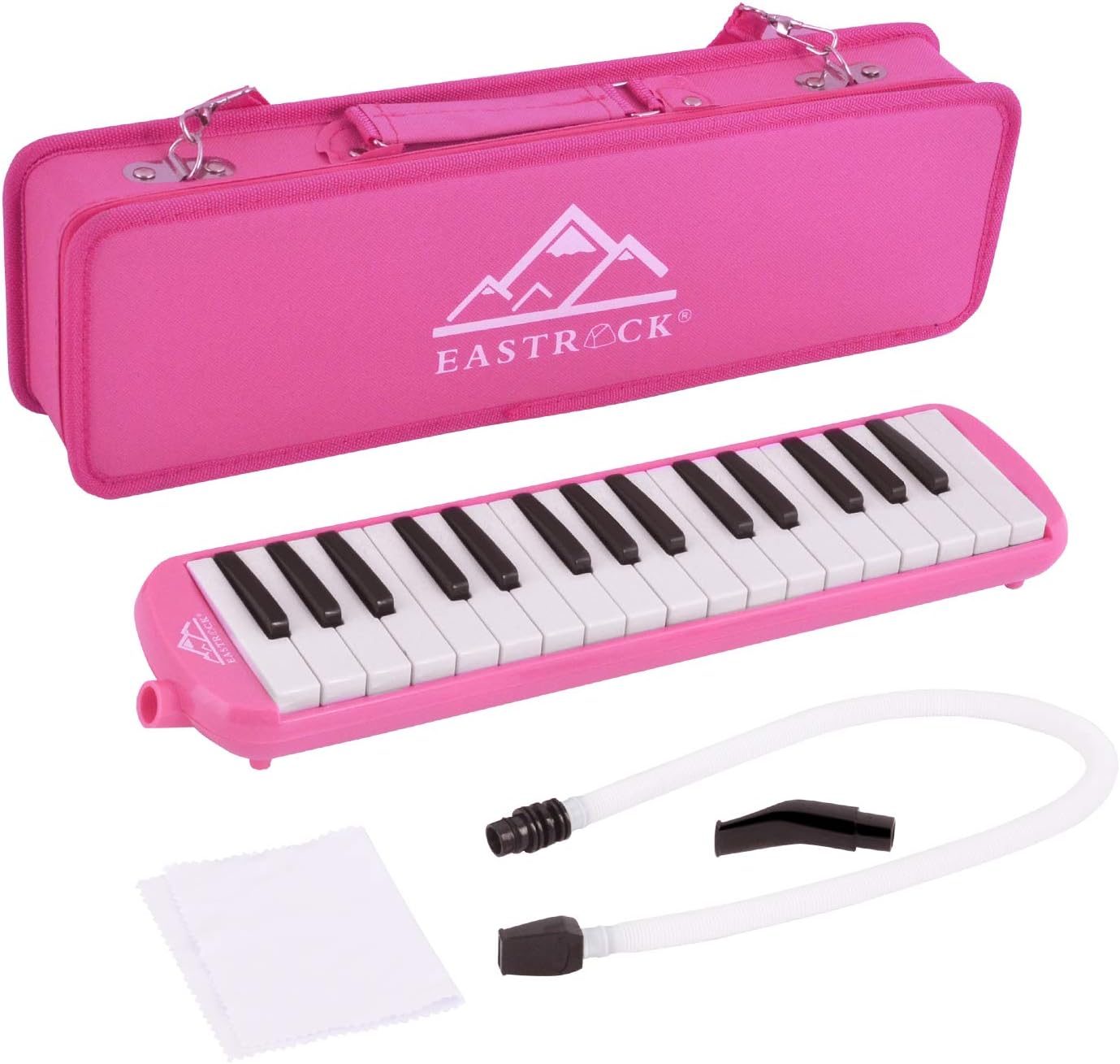 EastRock 32 Key Melodica Instrument Keyboard Soprano Piano Style with Mouthpiece Tube Sets and Carrying Bag for Kids Beginners Adults Gift Pink