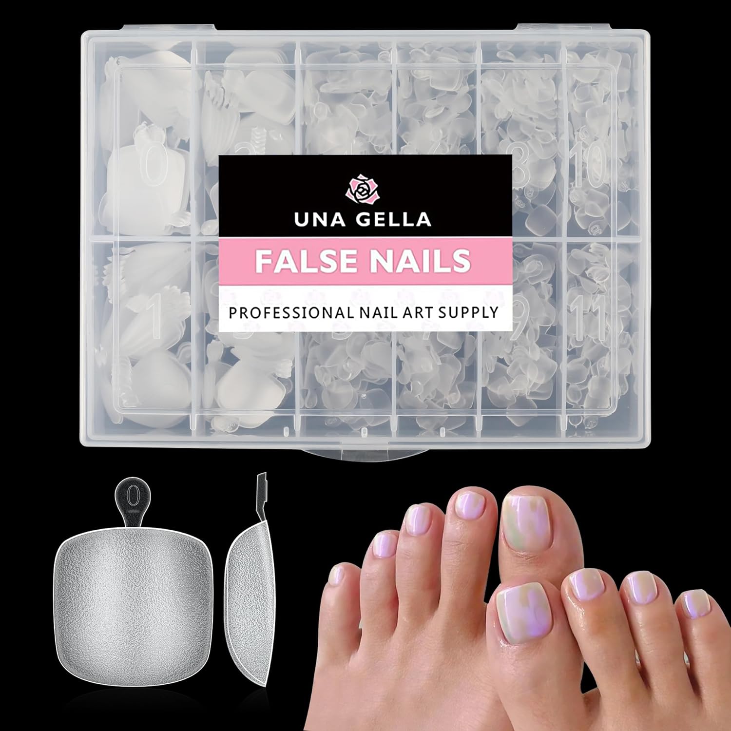 UNA GELLA Toe Nail Tips 216Pcs Short Square False Soft Gel Full Cover Fake Toe Nails Matte Toe Nails 12 Sizes Pre-shape Fake Toenails Gel X Toe Nail Tips For Nail Extension Home DIY Nail Salon