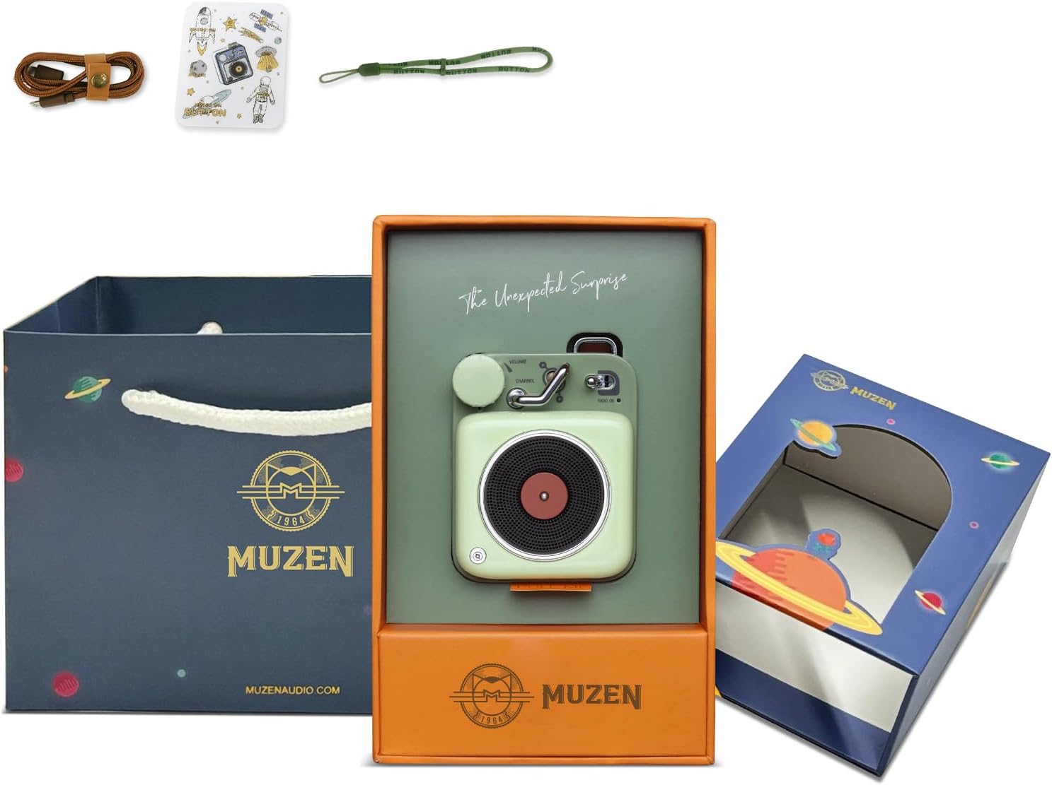 Muzen Mini Bluetooth Speaker, Button Portable Metal Small Cute Wireless Speaker, Rechargeable HiFi Loud Volume Audio Speaker with Portable Lanyard and Gift Box, Classic Retro Decor Gift