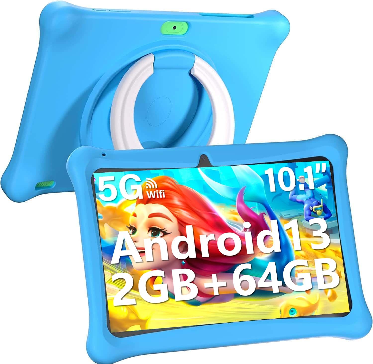 SGIN Tablet for Kids, 10 Inch Kids Tablet, 2GB RAM 64GB ROM Android 13 Tablet with Case, iWawa Pre Installed, Educational Games, Parental Control APP, Dual Camera, WiFi, C10PRO