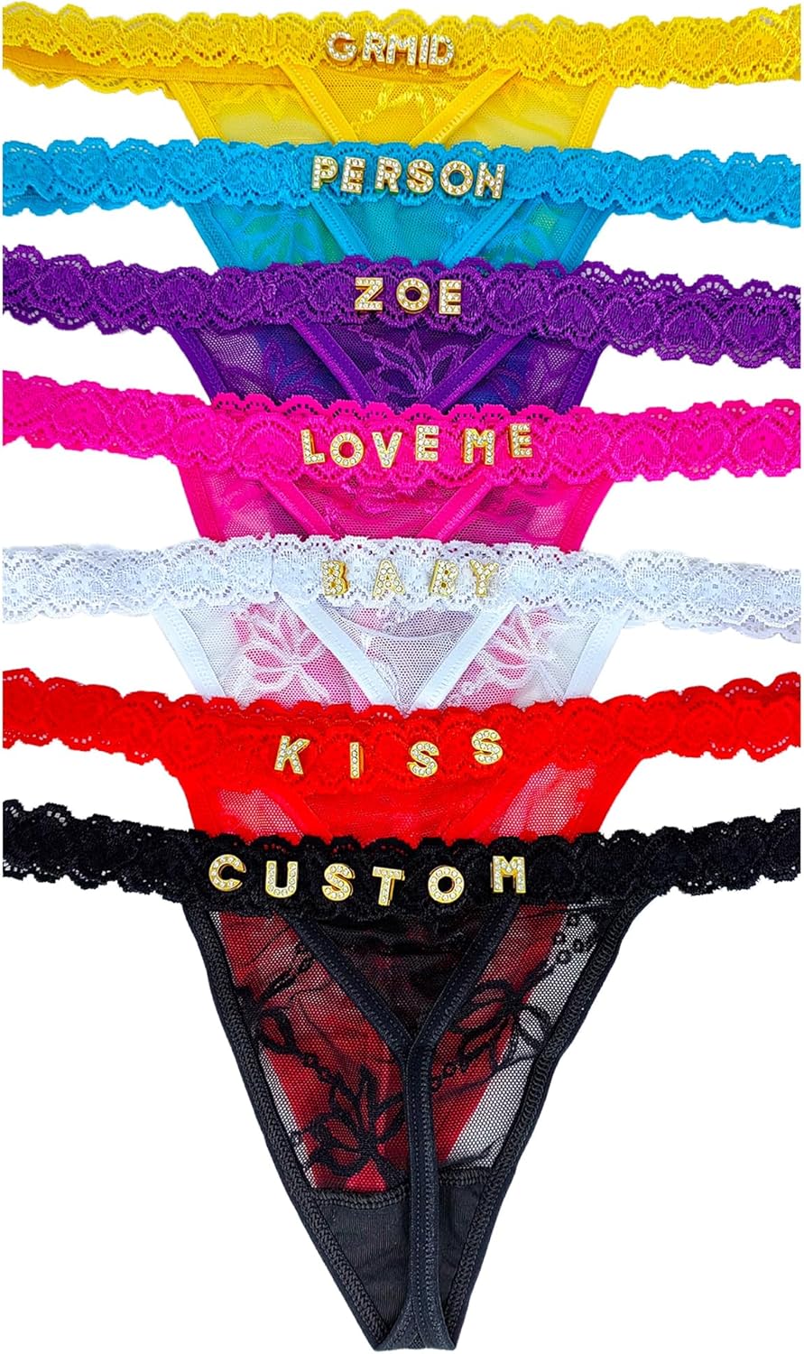 Custom Thongs with Name on it Personalized - Panties Lacy Thong with Letters for Women Rhinestone Customized Gift for Him