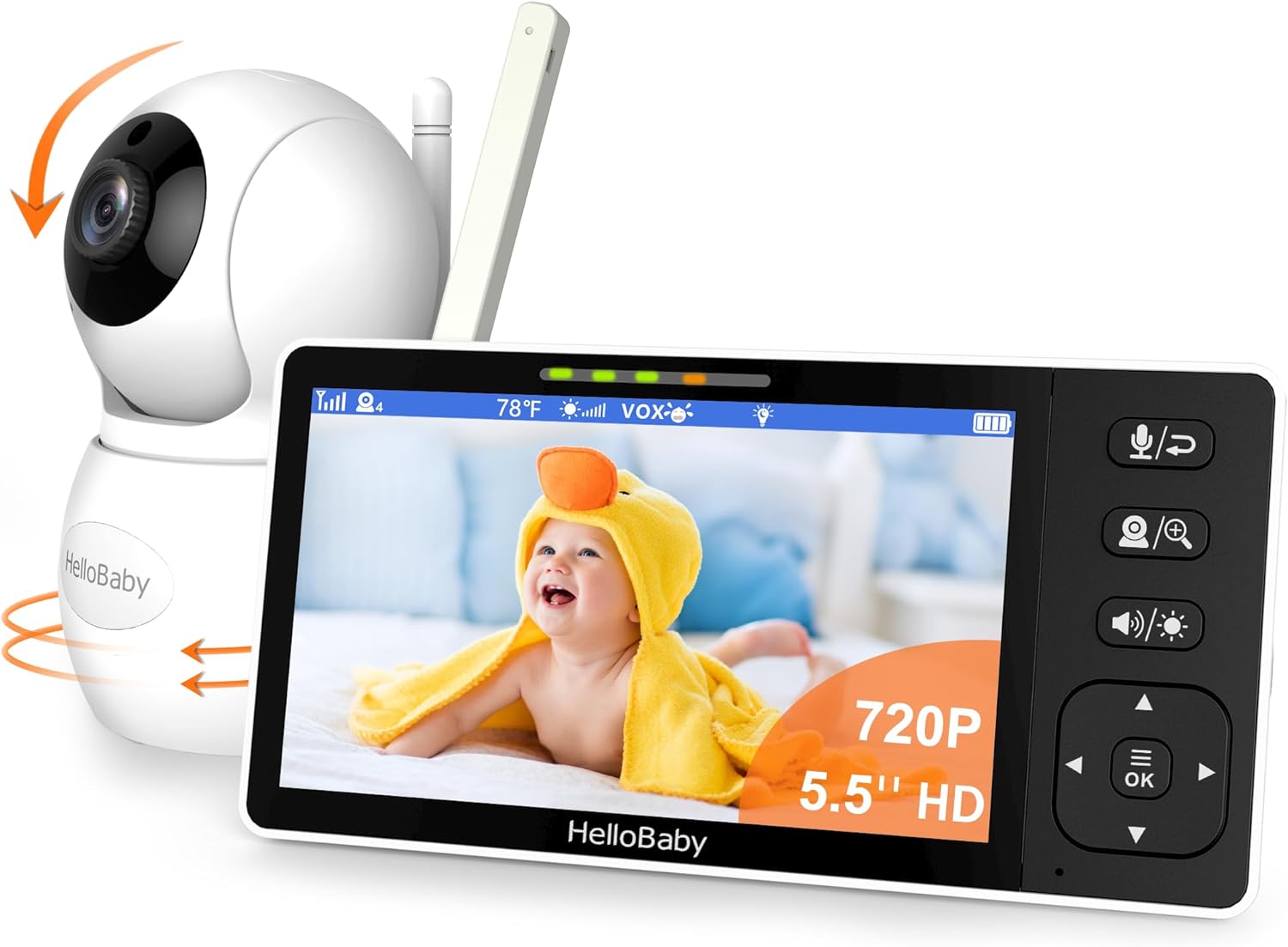 HelloBaby 720P 5.5'' HD Baby Monitor with Camera and Audio No WiFi, Video Baby Monitor, Remote Pan Tilt Zoom Wide View Range, 1080P Infant Camera, Night Light, Hack Proof, 4000mAh Battery, 1000ft