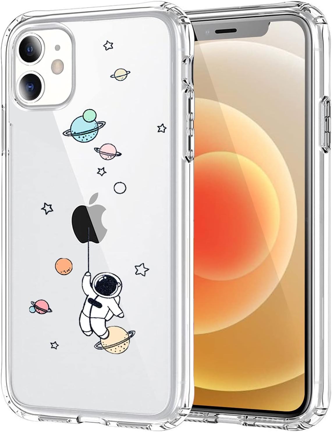 NITITOP Compatible with iPhone 12 / iPhone 12 Pro Case Clear Cute with Astronaut Outer Space Planet Star Creative Pattern,for Girls Boys Soft TPU Shockproof Slim for iPhone 12/12 Pro-Balloon