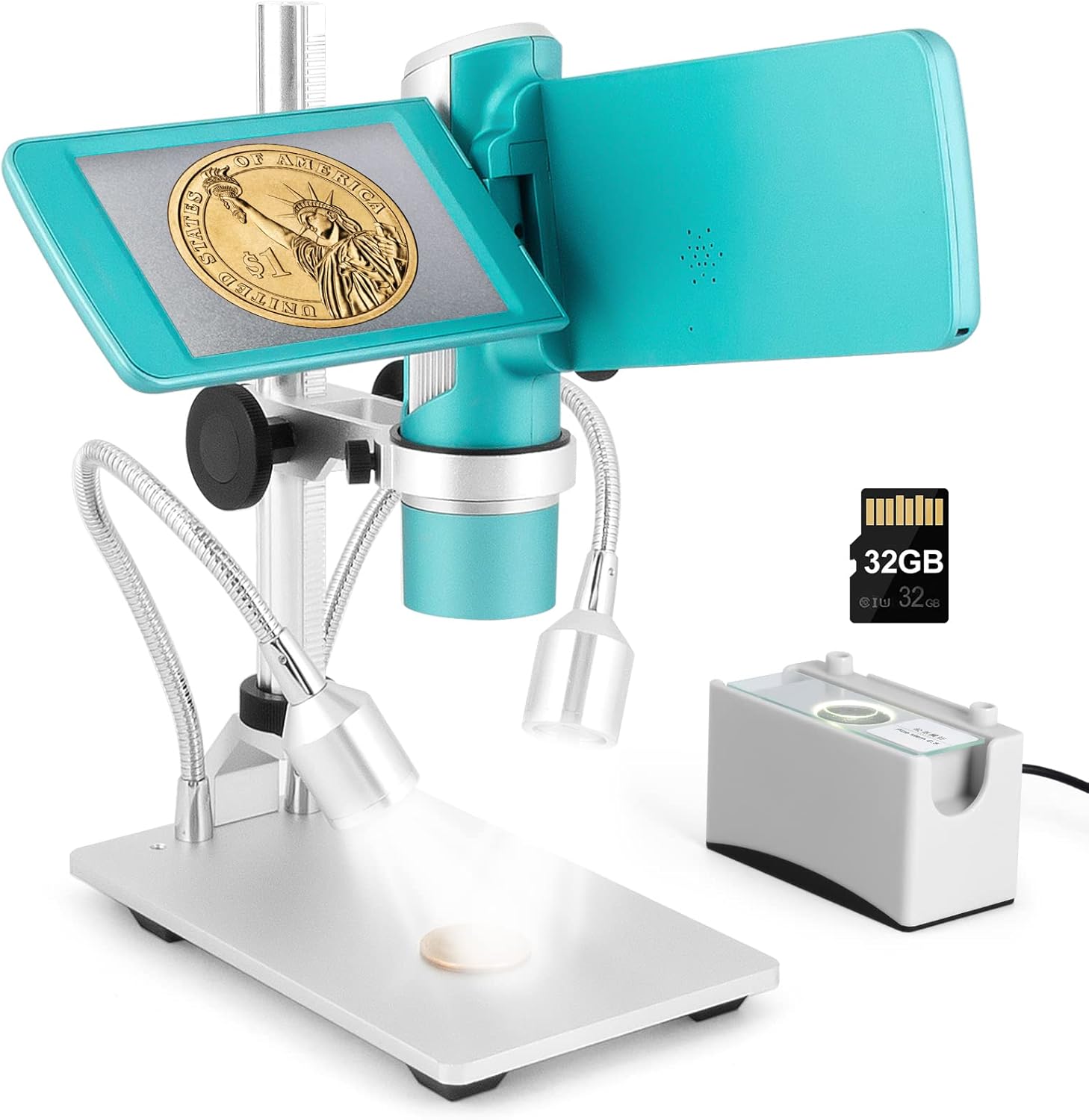 LM203 Coin Digital Microscope with 4 Screen, 200X Error USB Coins Microscope Handheld for Adults, Portable Microscope Kit for Kids, 5pcs Microscope Slides& Bottom Light Source