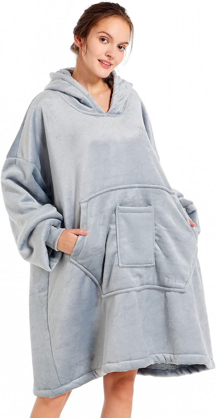 REDESS Blanket Hoodie Sweatshirt, Wearable Blanket Oversized Sherpa with Sleeves and Giant Pocket, Cozy Hoodie for Adult Kids