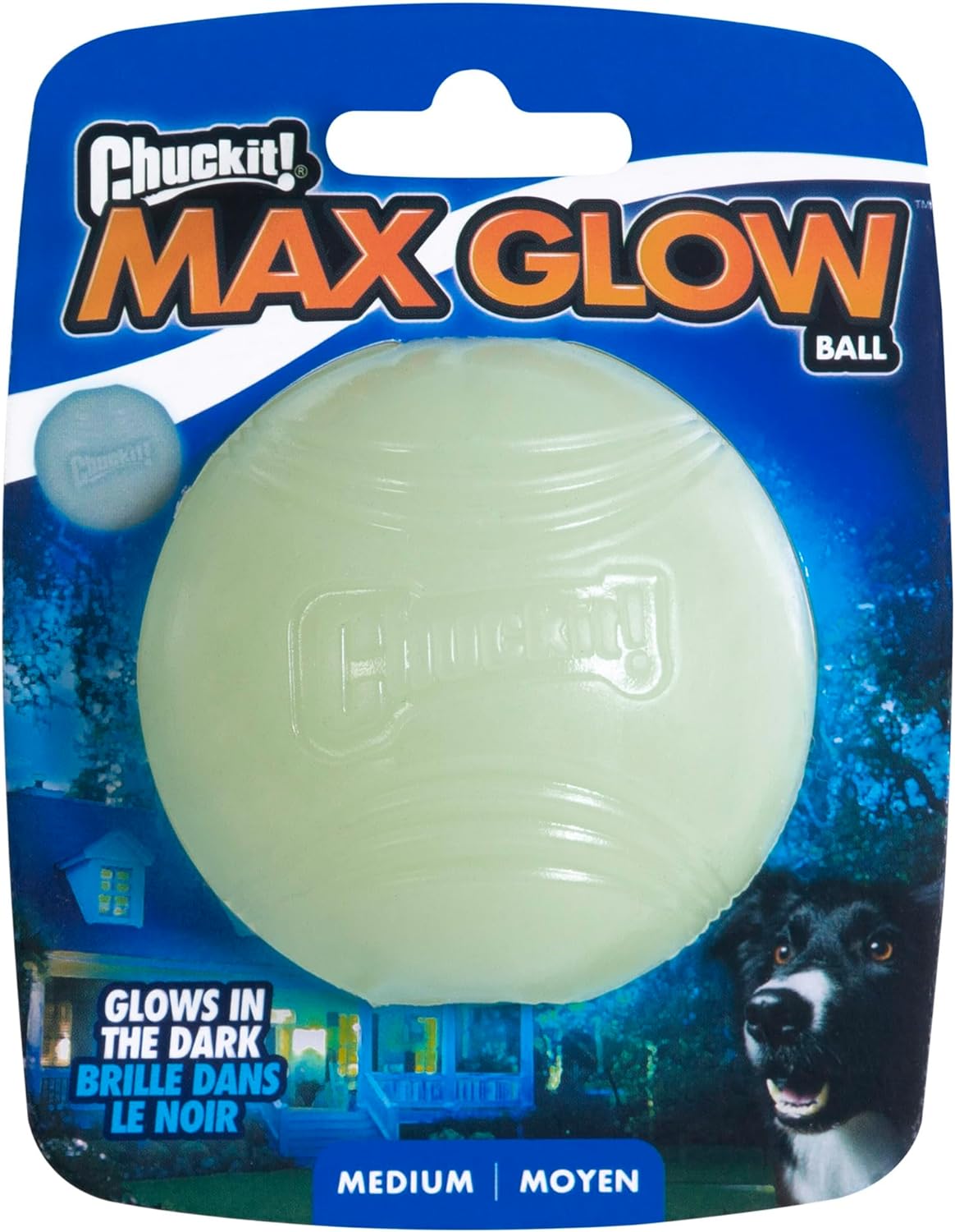 Chuckit Max Glow Ball Dog Toy, Medium (2.5 Inch Diameter) for dogs 20-60 lbs, Pack of 1