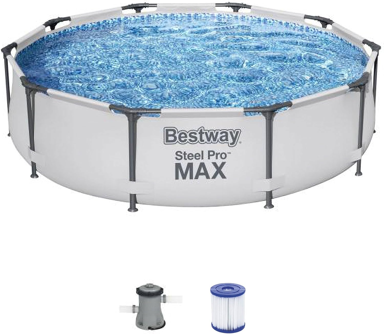 Bestway+Steel+Pro+MAX+10+Foot+x+30+Inch+Round+Metal+Frame+Above+Ground+Outdoor+Backyard+Swimming+Pool+Set+with+330+GPH+Filter+Pump