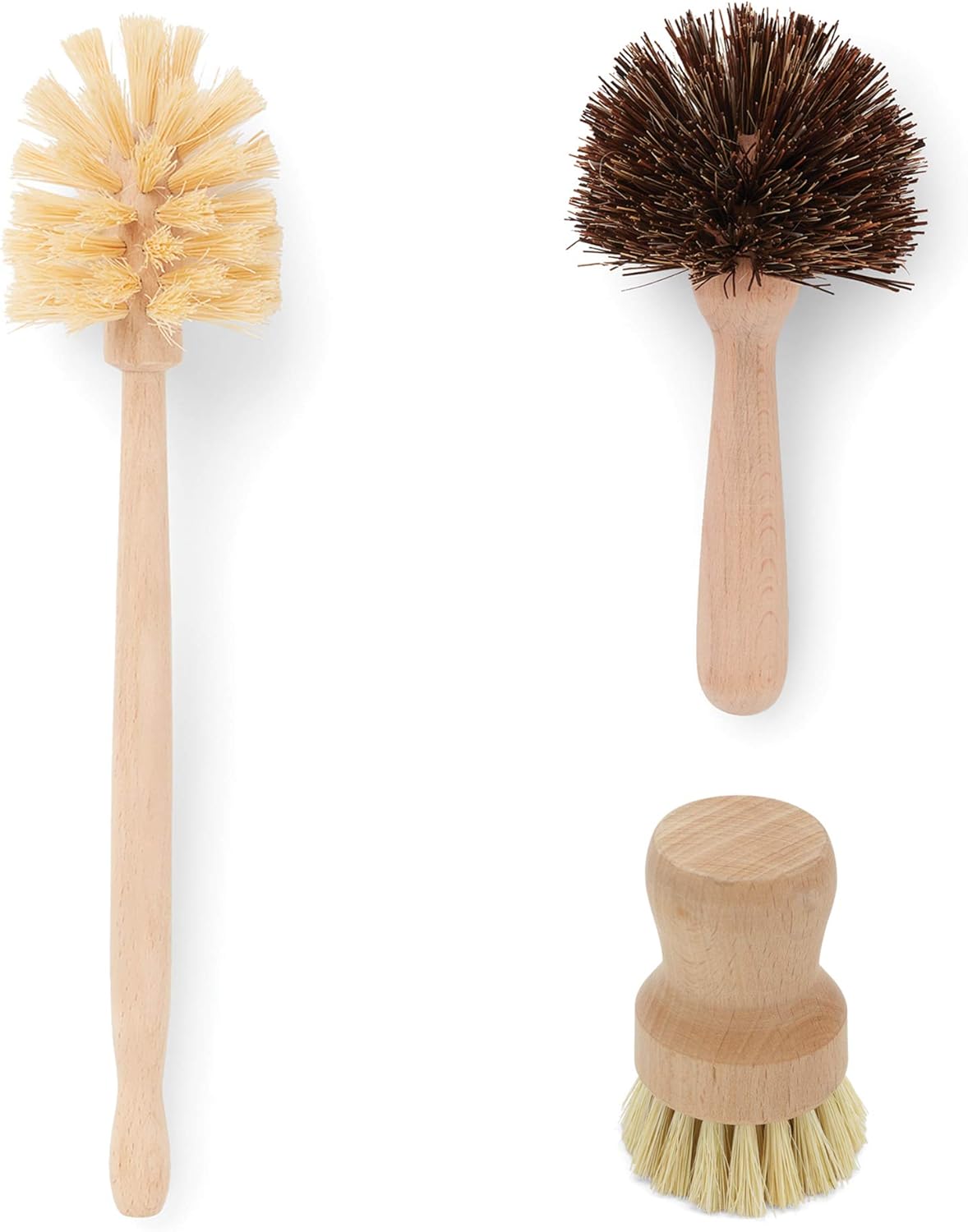 Fox Run Kitchen Brush Set of 3, Pot, Dish, and Bottle Scrub Brush with Natural Bristles