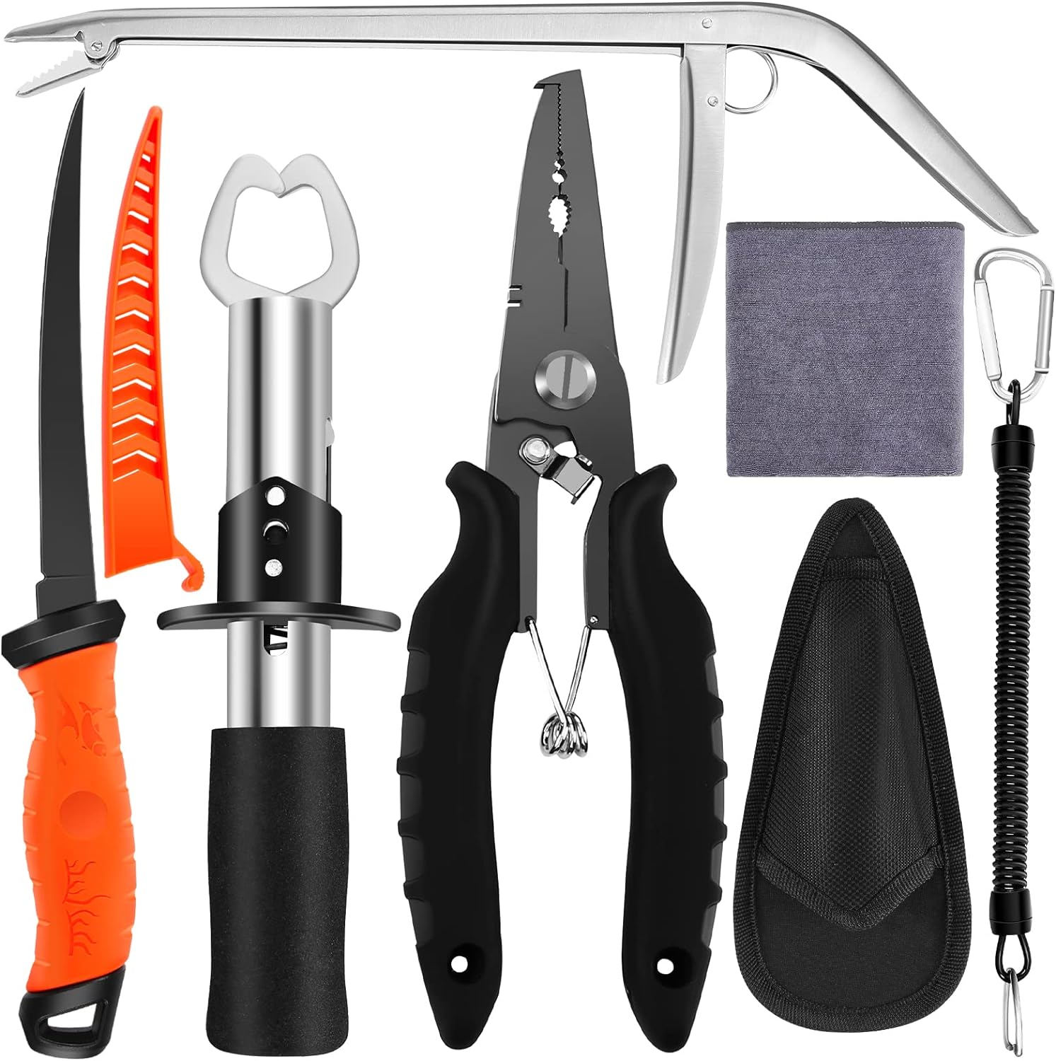 Fishing Tool Kit - Fishing Pliers, Fishing Gear Include Fishing Pliers Gripper, Fish Fillet Knife, Fishing Hook Remover, Fish Lip Gripper, Cool Fishing Gadgets, Fishing Gifts for Men