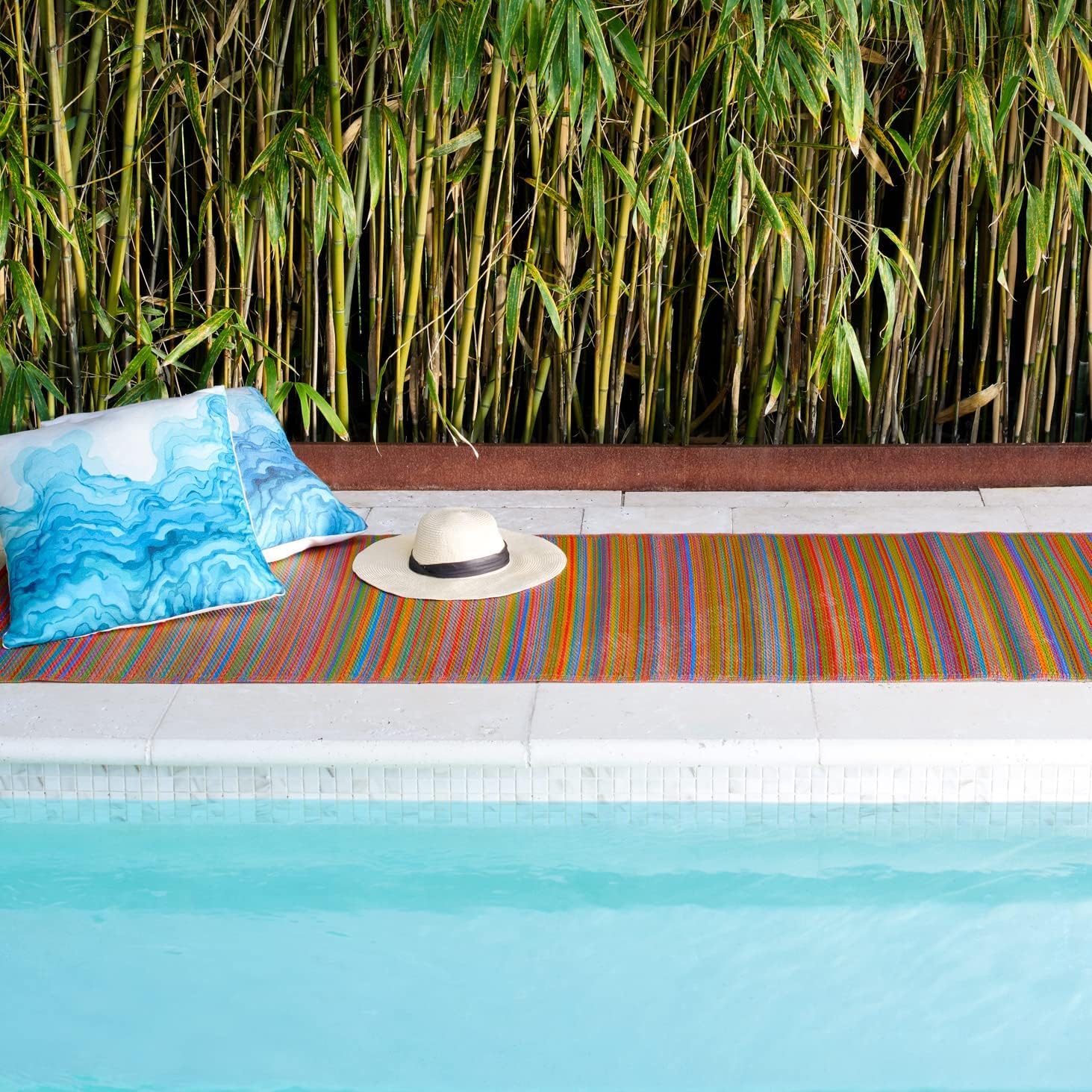 Fab Habitat Outdoor Rug - Waterproof, Fade Resistant, Crease-Free - Premium Recycled Plastic - Striped - Porch, Deck, Balcony, Hallway, Poolside - Cancun - Multicolor - 2.5 x 8 ft Runner