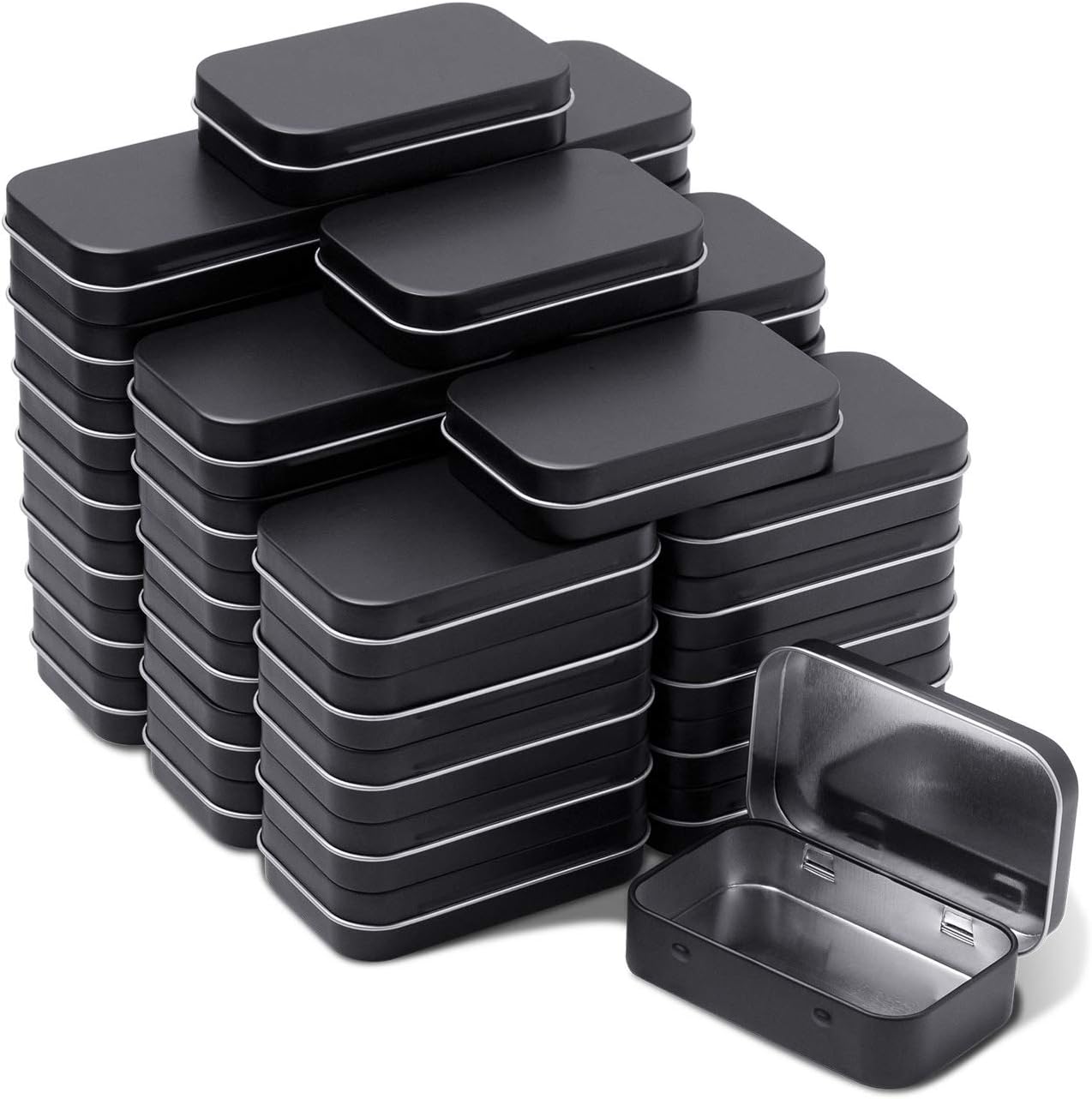 Tamicy Metal Rectangular Hinged Tins - Pack of 40 Matte Black Mini Portable Box Containers Small Empty Storage Tins with Lids Home Organizer Kit for Storage Drawing Pin Jewelry Crafts