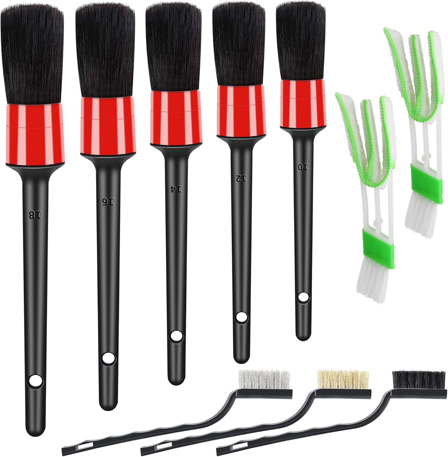 10pcs Auto Car Detailing Brush Set Car Interior Cleaning Kit Includes 5 Boar Hair Detail Brush,3 Wire Brush, 2 Air Vent Brush for Cleaning Car Interior Exterior, Dashboard Engines Leather Wheel