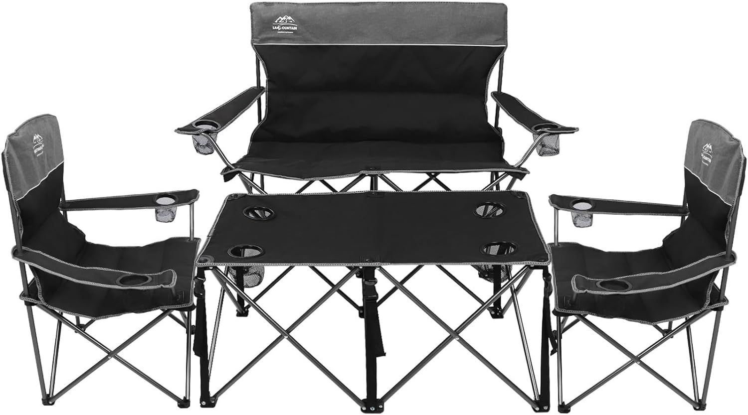 Oversized 4 Pcs Camping Chair Set with Table,Outdoor Folding Heavy Duty Lawn Chair,Cup Holder,Portable,Loveseat Chair Perfect for Family Hiking,Picnics and Beach Trips,Black