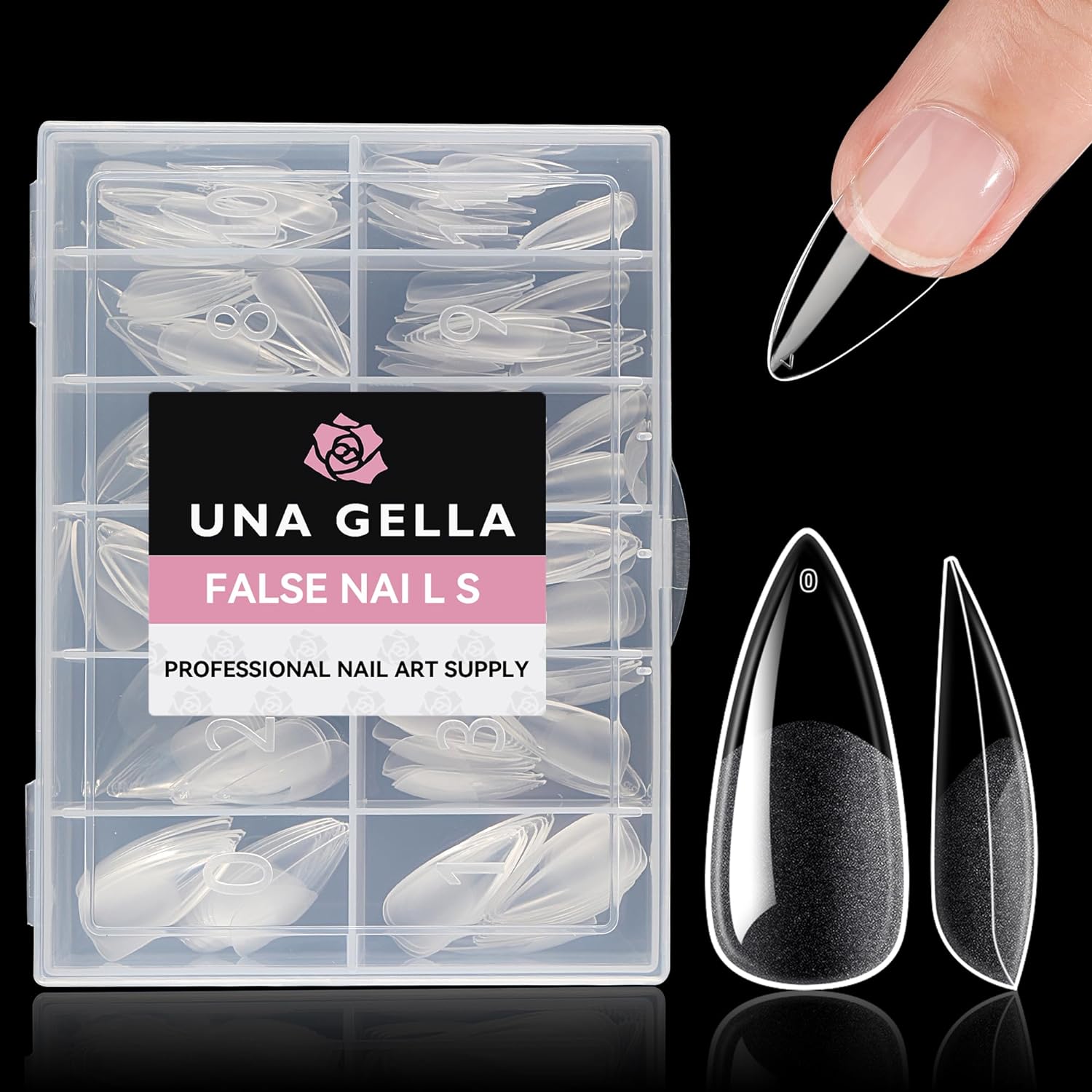 UNA GELLA Medium Stiletto Nail Tips Full Cover 216Pcs Stiletto Press On Nails Pre etched Stiletto Soft Gel X Nails Clear Fake False Nails For Nail Extensions Home Nail Art Salon 12 Sizes