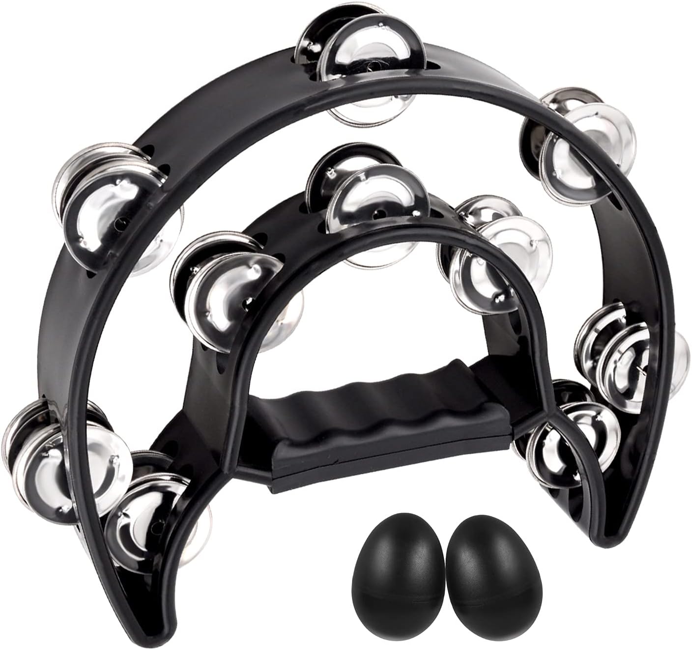 EastRock Double Row Tambourine,Metal Jingles Hand Held Percussion-Half Moon Tambourine for Adults, KTV, Party Black