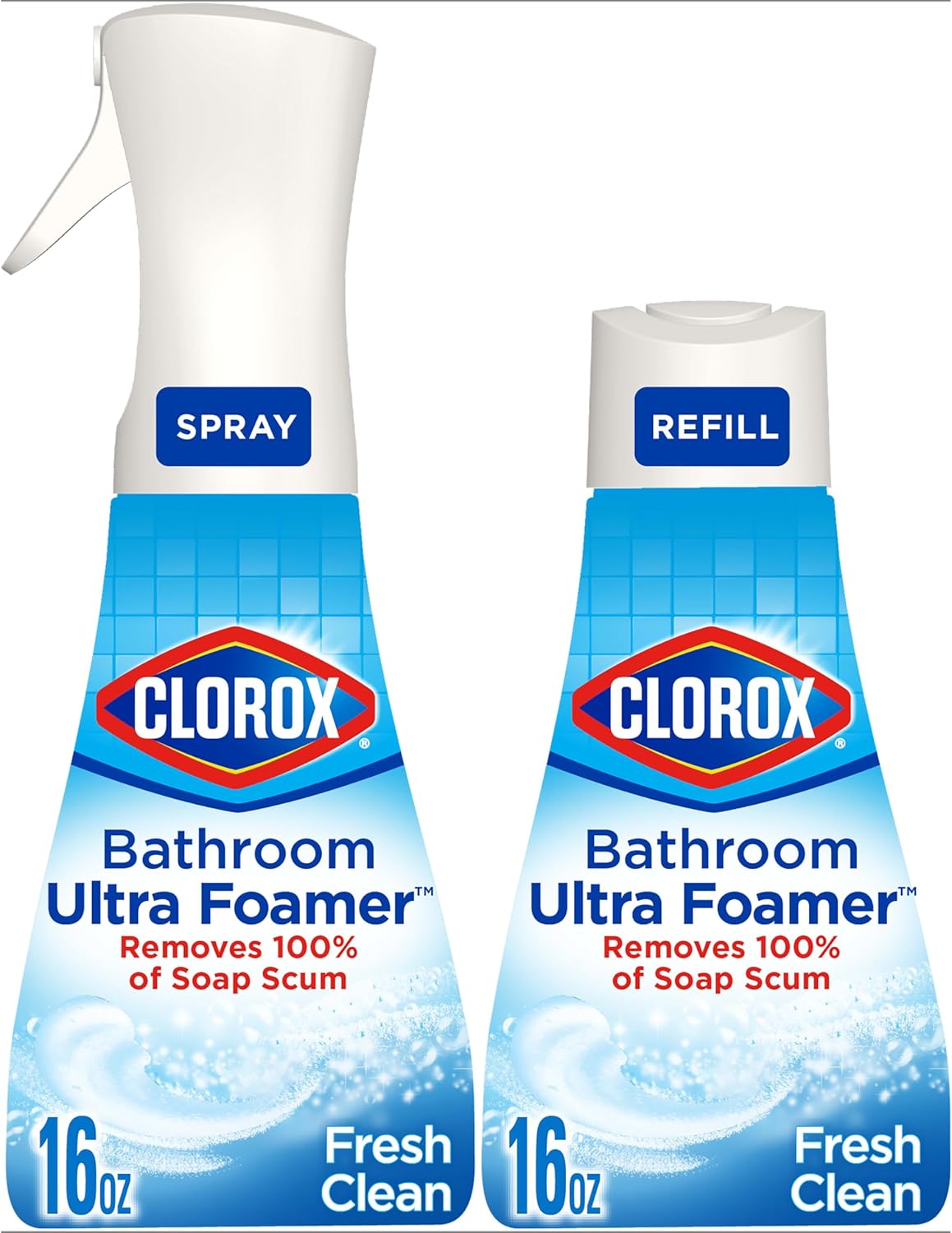 Clorox Bathroom Ultra Foamer, Household Essentials, Fresh Clean, 1 Spray and 1 Refill, 16 Fl Oz Each (Package May Vary)