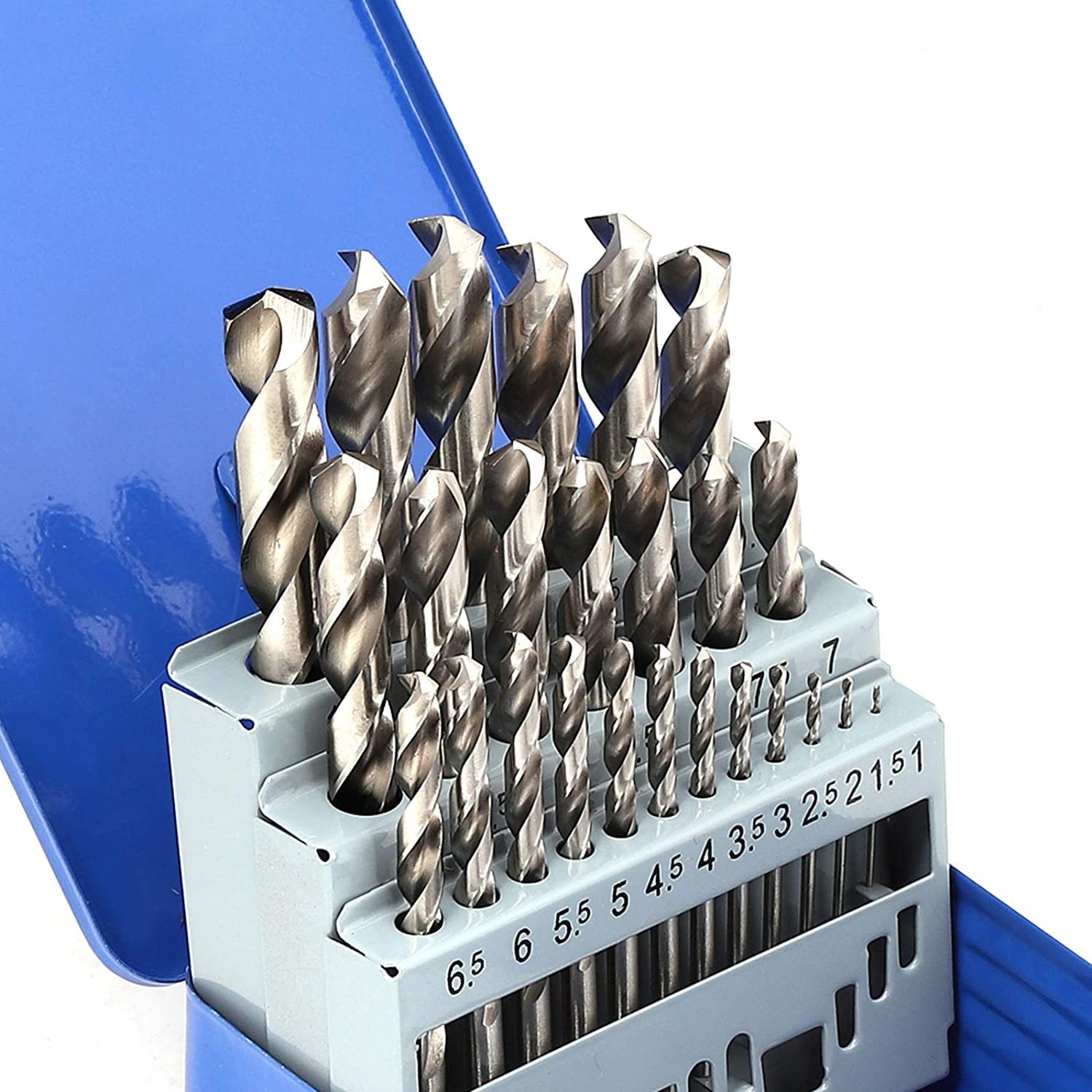 COMOWARE Drill Bit Sets for Metal- 25 Pcs Straight Shank M2 HSS Drill Bits for Stainless Steel, Cast Iron, Plastic and Wood