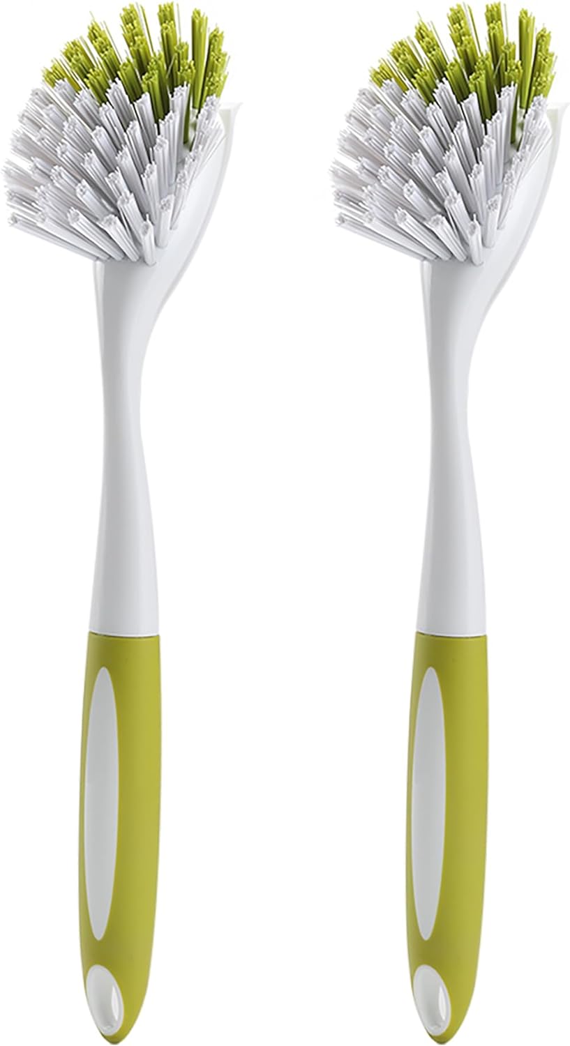 Scrub Brush for Dish Kitchen Sink Pot Pan with Stiff Bristles, Yellow-green 2pcs