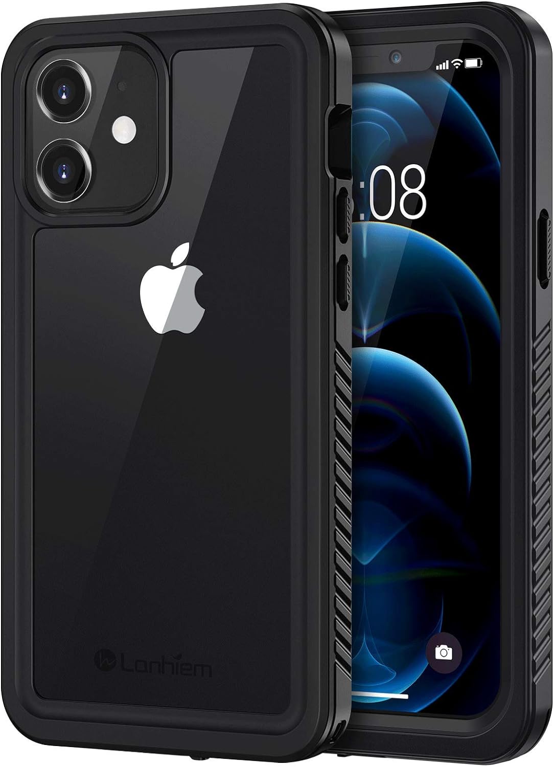 Lanhiem for iPhone 12 Case, Waterproof Dustproof Shockproof Case with Built-in Screen Protector [Not for iPhone 12 Pro], Full Body Underwater Protective Cover for iPhone 12 6.1 inch -Black