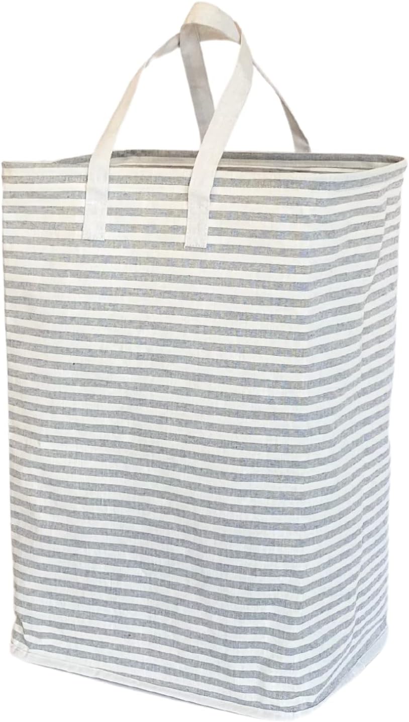 Evelots Laundry Hamper with Carry Handles for Clothes Toys Freestanding Laundry Room Organization X Large 21 Gallon/80L Waterproof Collapsible Laundry Basket Family Bathroom Accessories -Gray Striped