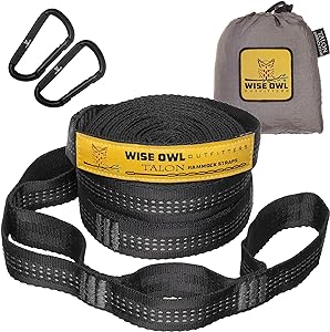 Wise Owl Outfitters Hammock Straps for Trees Heavy Duty - Set of Two 10ft Long, 1 Inch Thick Camping Hammock Tree Straps w/ 38 Loops & 2D Carabiners - Essential Hammock Accessories