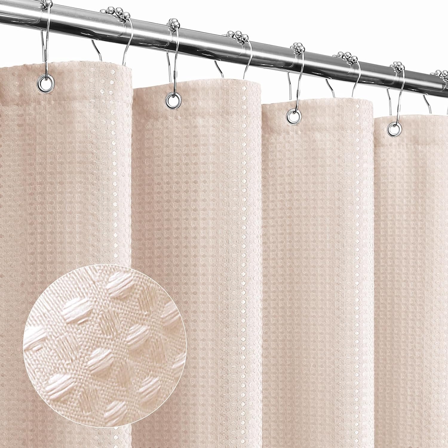 Gibelle Extra Long Shower Curtain 72 x 84, Tall Waffle Weave Textured Fabric Shower Curtain for Bathroom, Water Repellent, Machine Washable, Blush Pink