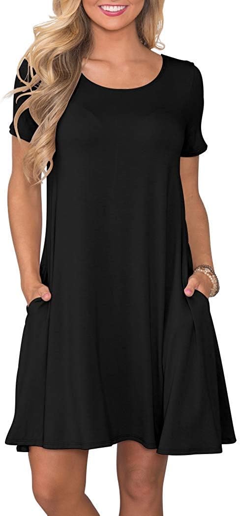 WNEEDU Women' Summer Casual T Shirt Dresses Short Sleeve Swing Dress with Pockets