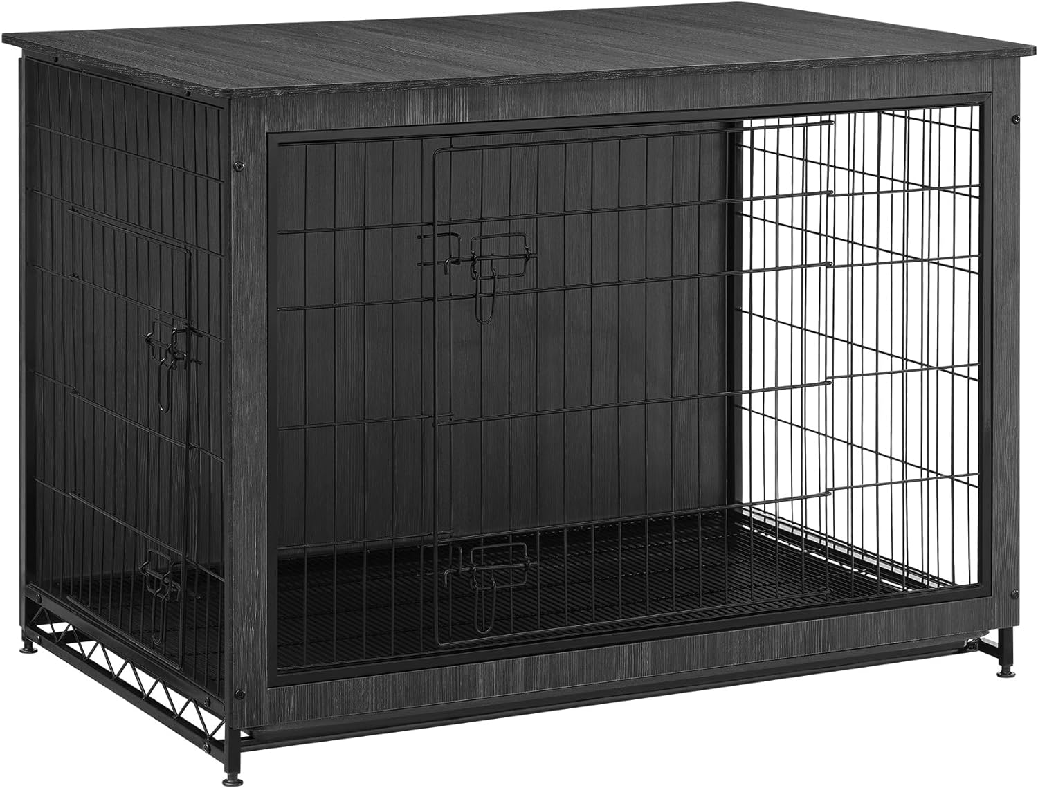 Feandrea Dog Crate Furniture, Side End Table, Modern Kennel for Dogs Indoor up to 80 lb, Heavy-Duty Dog Cage with Multi-Purpose Removable Tray, Double-Door Dog House, Ink Black UPFC004B01