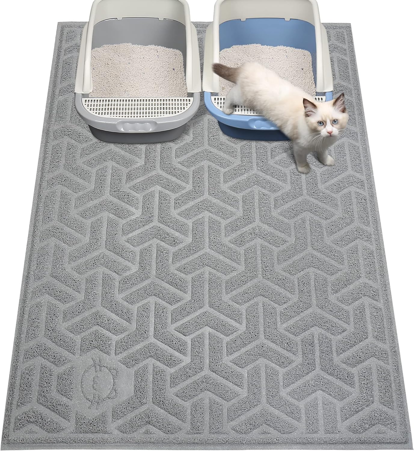 UPSKY Cat Litter Mat, Litter Trapping Mat Soft on Kitty Paws, Large Litter Box Mat 46 x 35 Inches Scatter Control for Cat Litter, Waterproof and Anti-Slip Cat Mat.(Light Gray)