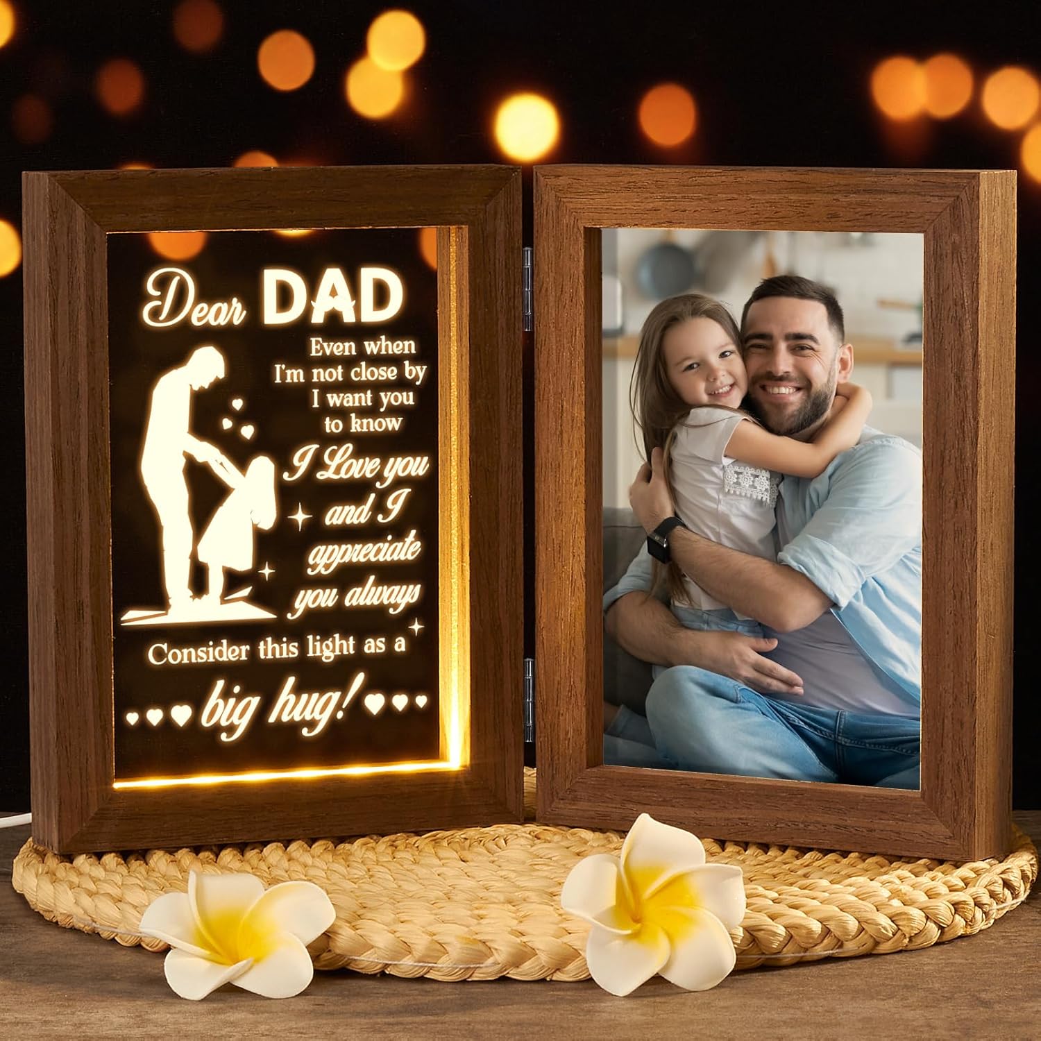 Birthday Gifts For Men Dad Gifts from Daughter Son Kids Wife Dad Gifts for Dad Who Wants Nothing Best Dad Gift - Night Light with Dad Frame for 5x7 Photos for New Dad Step Dad Bonus Dad Birthday Gifts