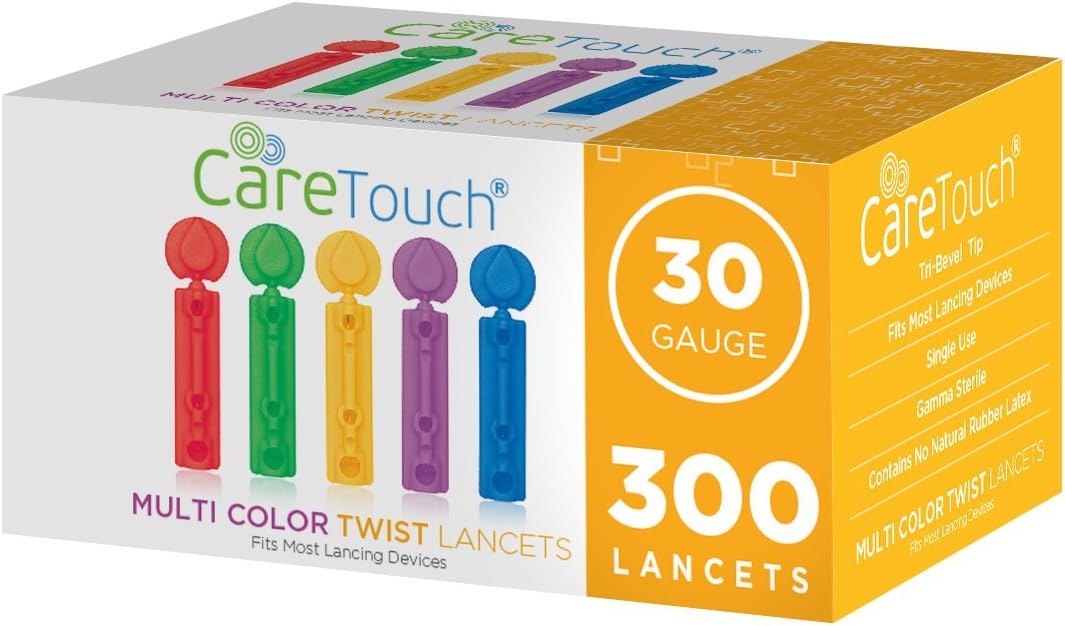 Lancets for Diabetes Testing - 30 Gauge Diabetic Lancets for Blood Testing and Glucose Testing - Fits Most Lancing Devices - Sterile, Single Use 30g Blood Sugar Lancets - Multicolored - 300 count