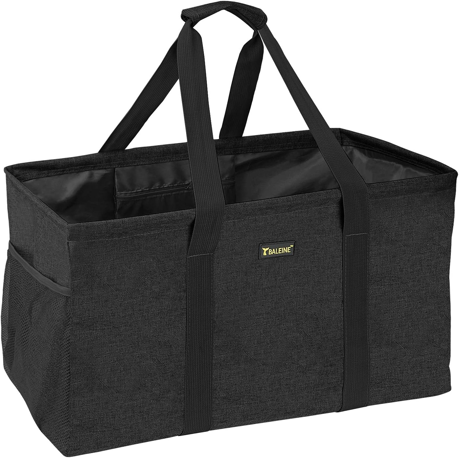 BALEINE Extra Large Utility Tote Bag with Wire Frame for Storage (Black, 22''x12''x10'')