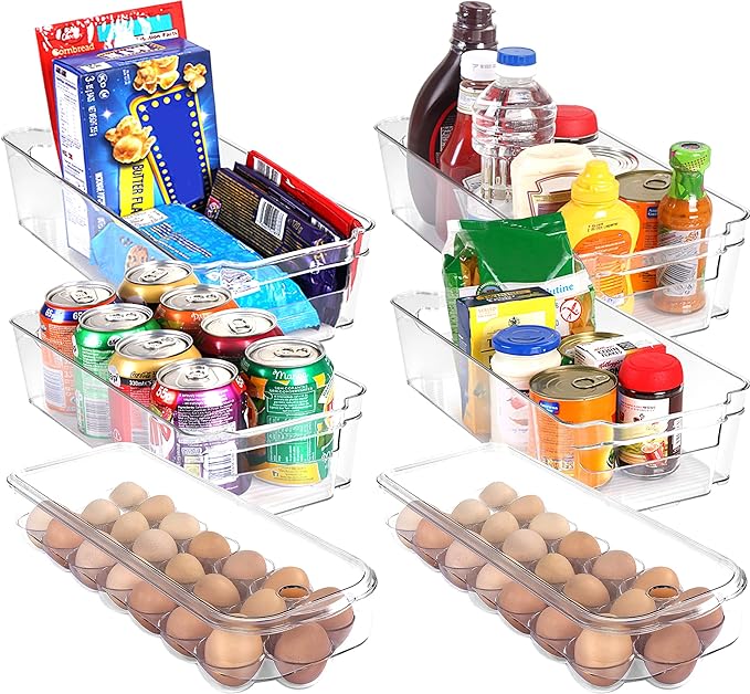 Utopia Home Refrigerator Organizer Bins - Set of 6 Fridge Organizer Includes 4 Bins & 2 Egg Holder - Plastic Storage Bins For Pantry, Freezers, Countertops & Cabinets