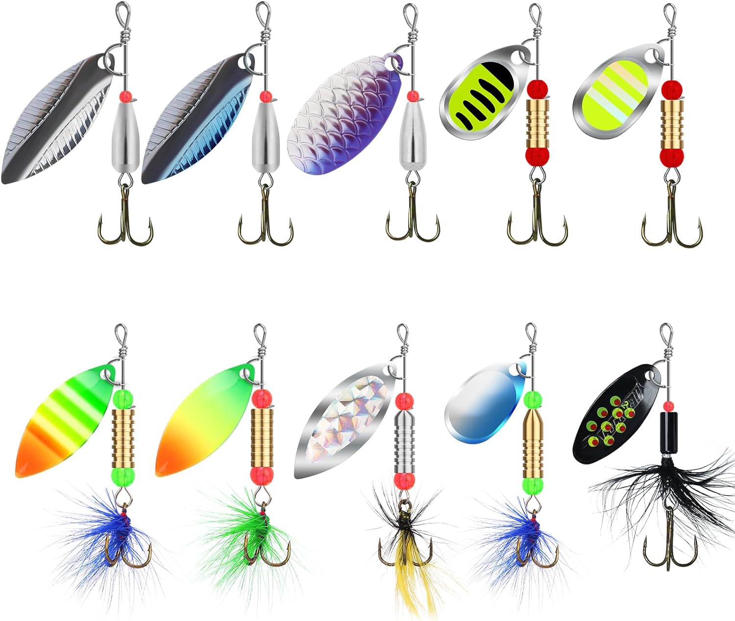 TRUSCEND Two-Way Spinning Spoons System Fishing Spinners for Jigging, Well-Made Rooster Tail Fishing Lures with Flash Copper Body and Blade, Freshwater Crappie Jigs, Blade Bait for Bass Walleye Trout