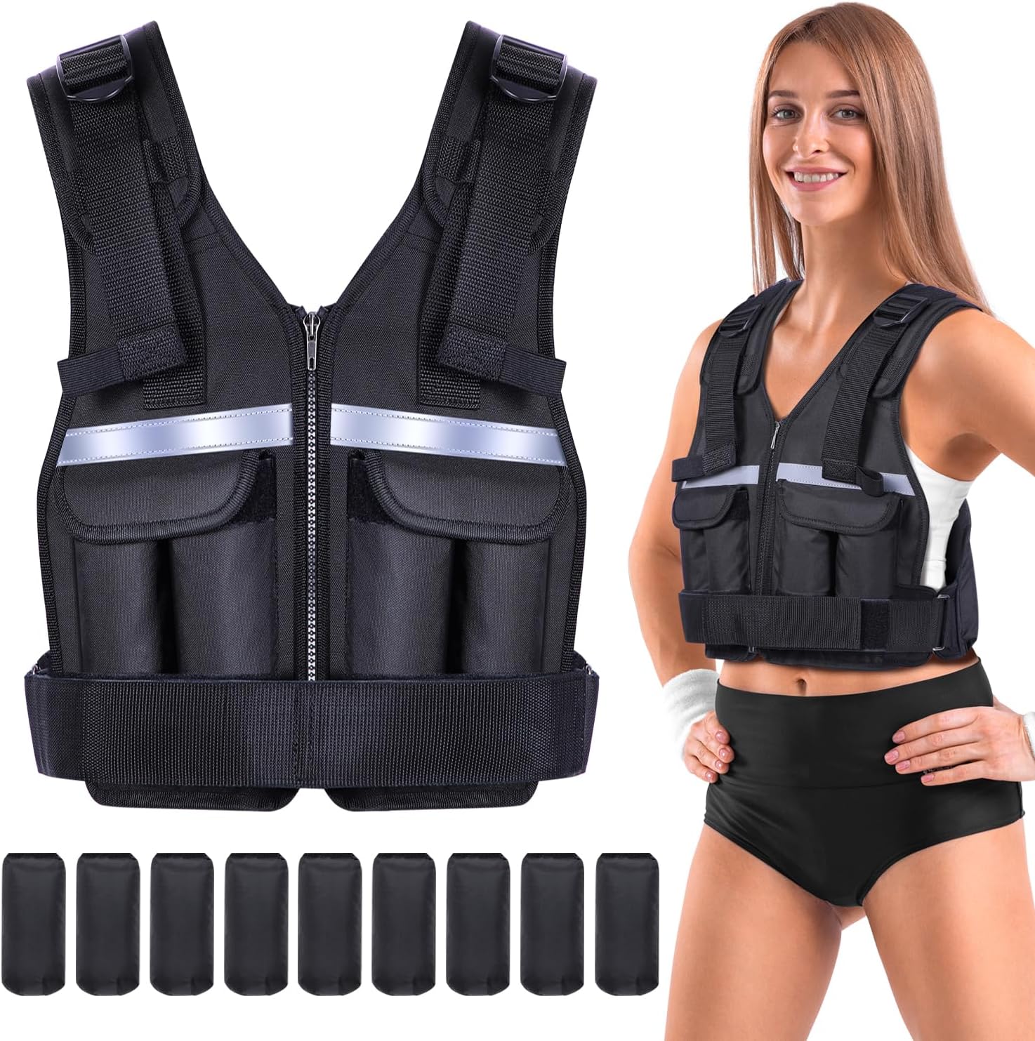 Adjustable Weighted Vest Weights Set: Sportneer 2 4 6 8 10 12 14 16 18Lbs Weight Vests 9 In 1 Fast Adjust Running Vest For Men Women Gym Home Workout Fitness Exercise Strength Training Total 2-19 Lbs