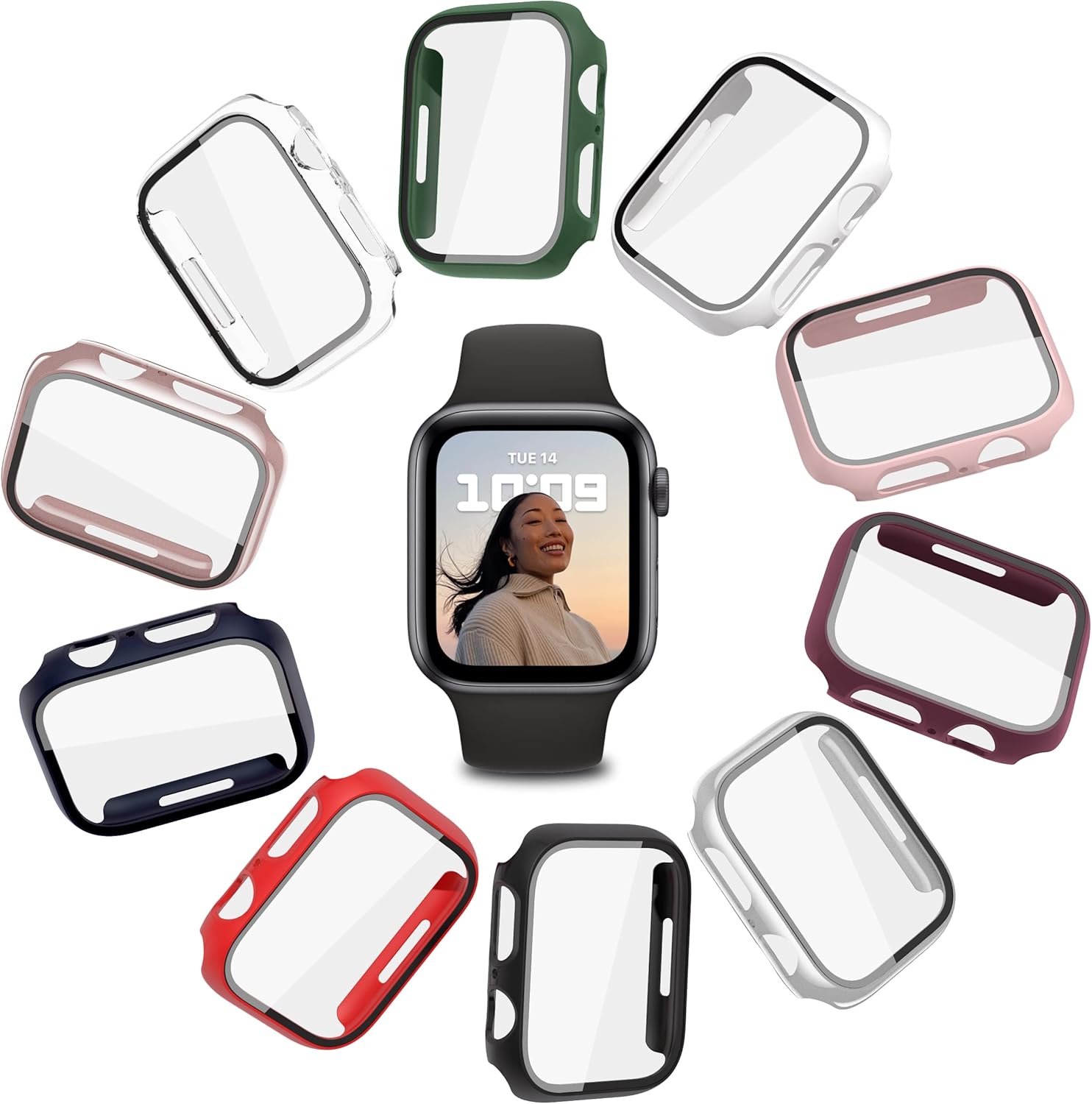 [ 10 Pack ] Case for Apple Watch Series 9 8 7 45mm with Built-in Tempered Glass Screen Protector, YMHML Hard PC Full Coverage Slim Protective Cover Compatible for Apple Watch Accessories