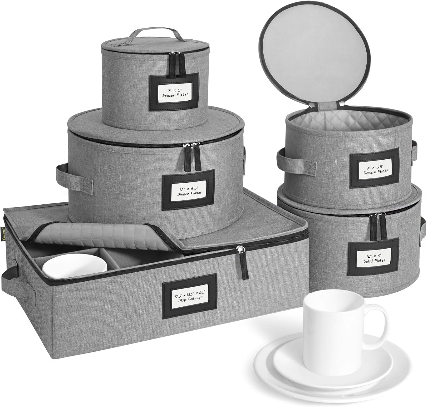 BALEINE China Storage Containers, Hard Shell Case for Organizing, Stackable Moving Storage Box with Felt Plate Dividers for Dishes, Glasses, Mugs (Plate Mug Combo)