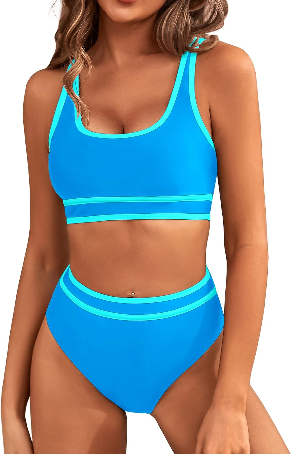 BMJL Women' High Waisted Bikini Sets Sporty Two Piece Swimsuits Color Block Cheeky High Cut Bathing Suits