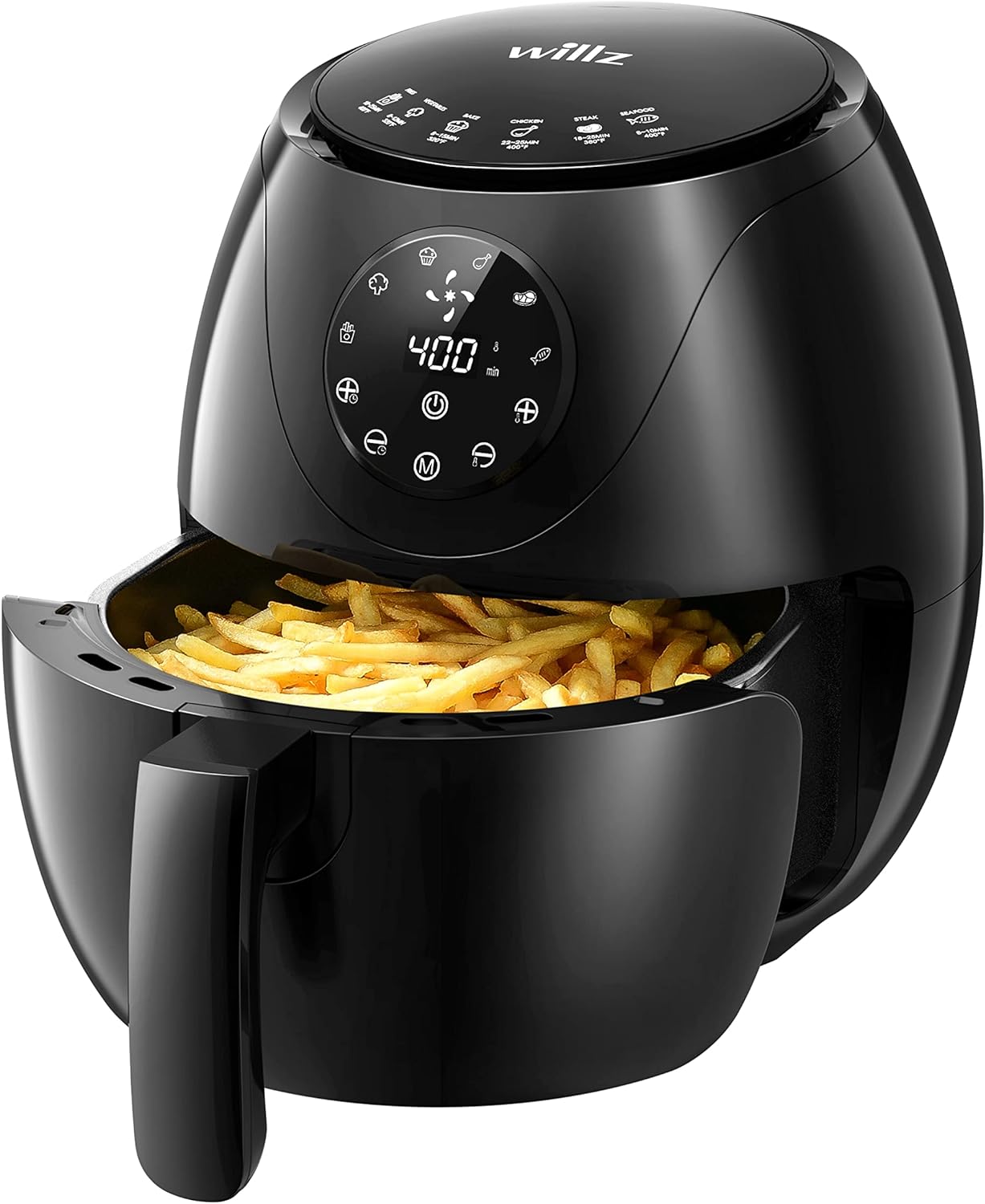 Willz Digital Air Fryer with 6 Pre-Set Cooking Programs & Precise Temperature Control, Non-Stick Basket and Dishwasher-Safe, 60 Minutes Timer, 3.5 Qt, Black