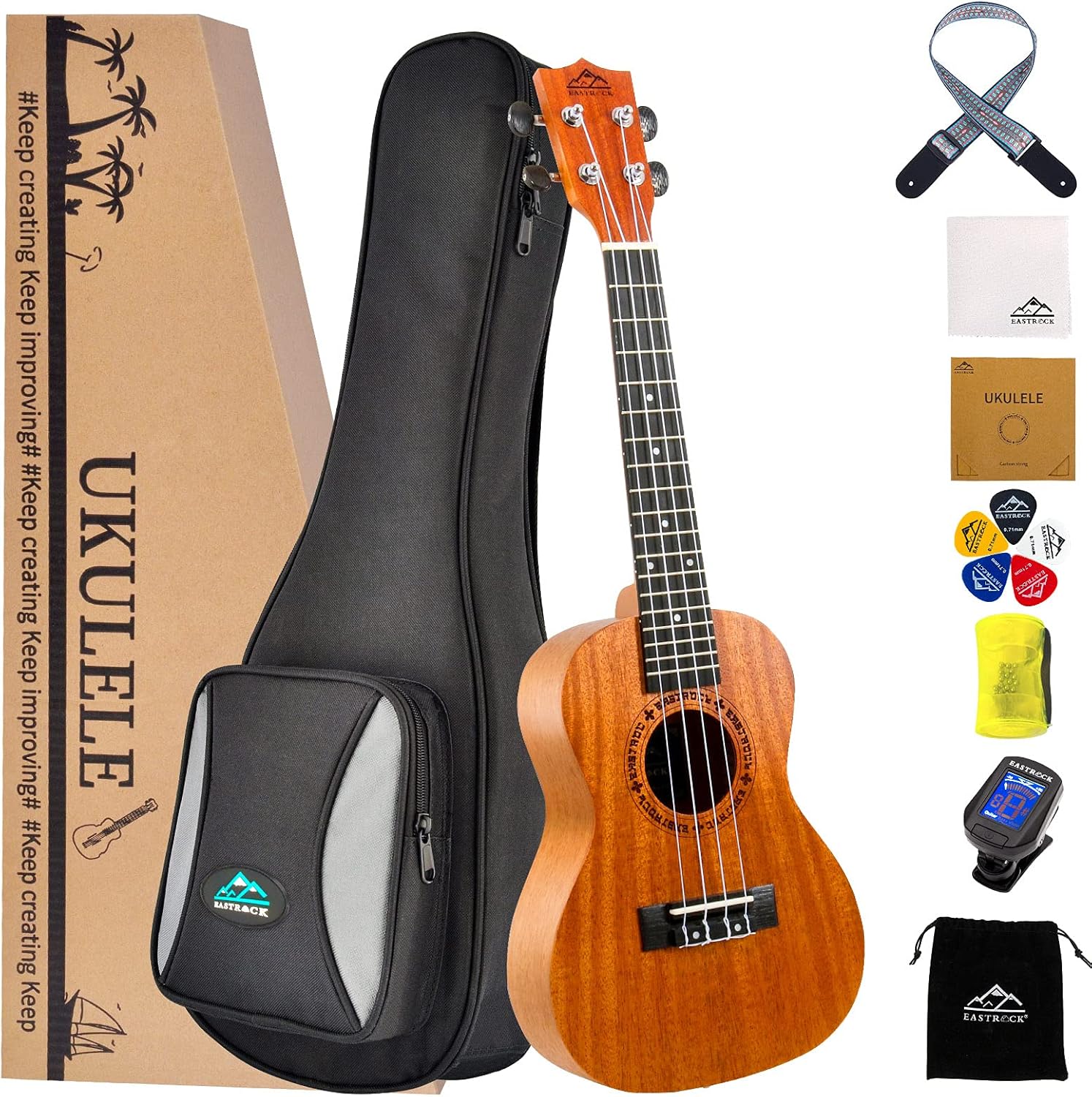 EASTROCK Concert Ukulele Mahogany Beginner 23 inch Ukelele Big Package Kit. Ukulele Ukalalee Suitable for adults, Beginners. (23-Mahogany)